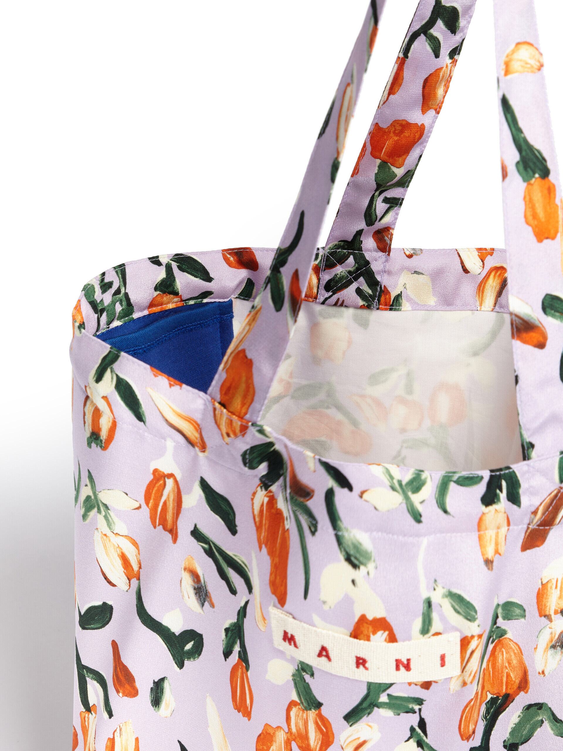 Lilac silk tote bag with archival floral print | Marni