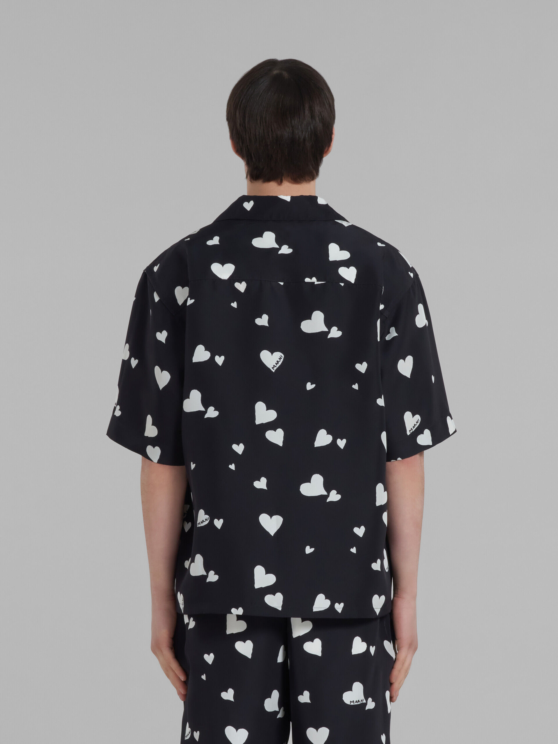 Black silk shirt with Bunch of Hearts print | Marni