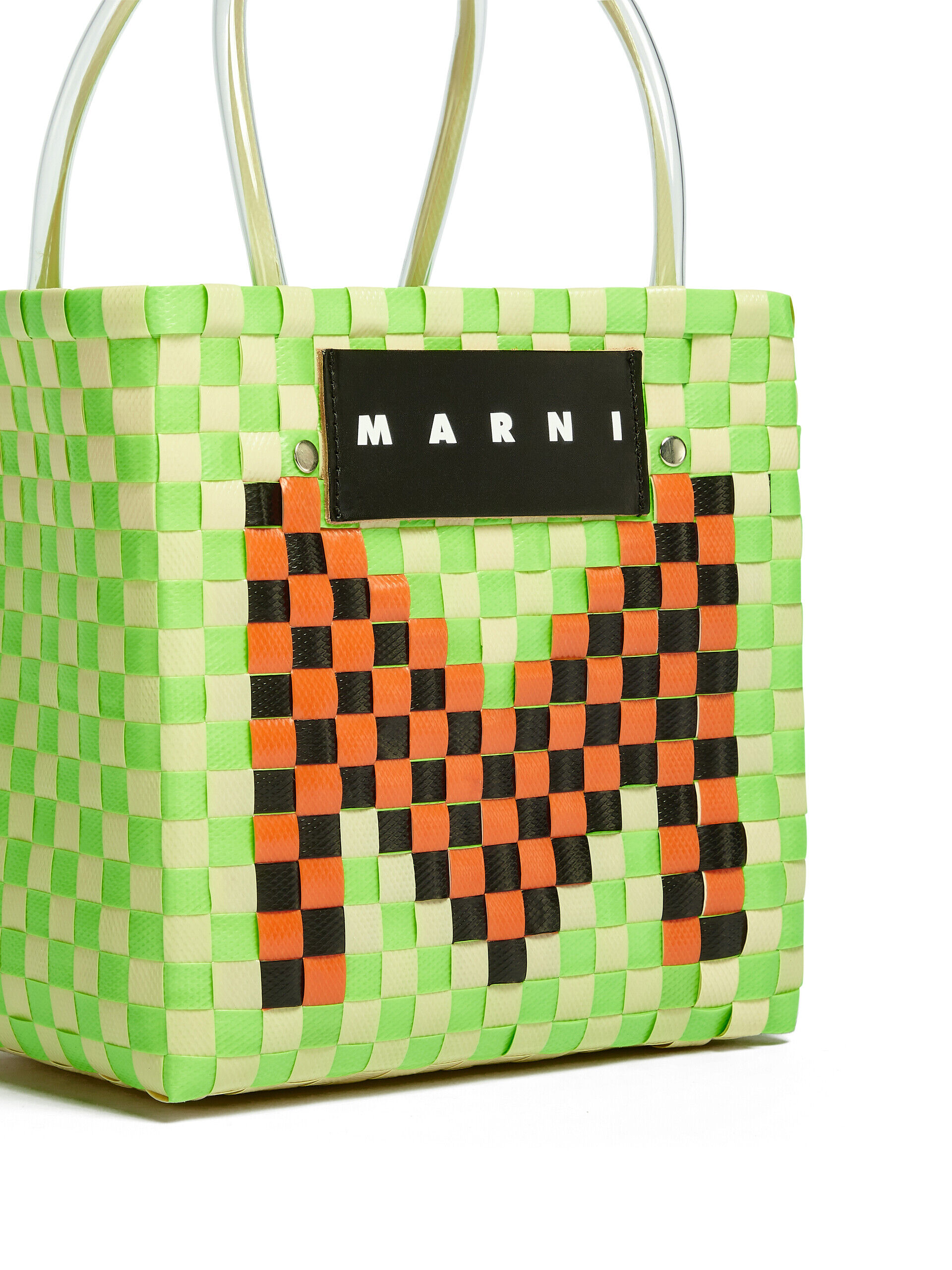 MARNI MARKET shopping bag in green woven material with M logo | Marni