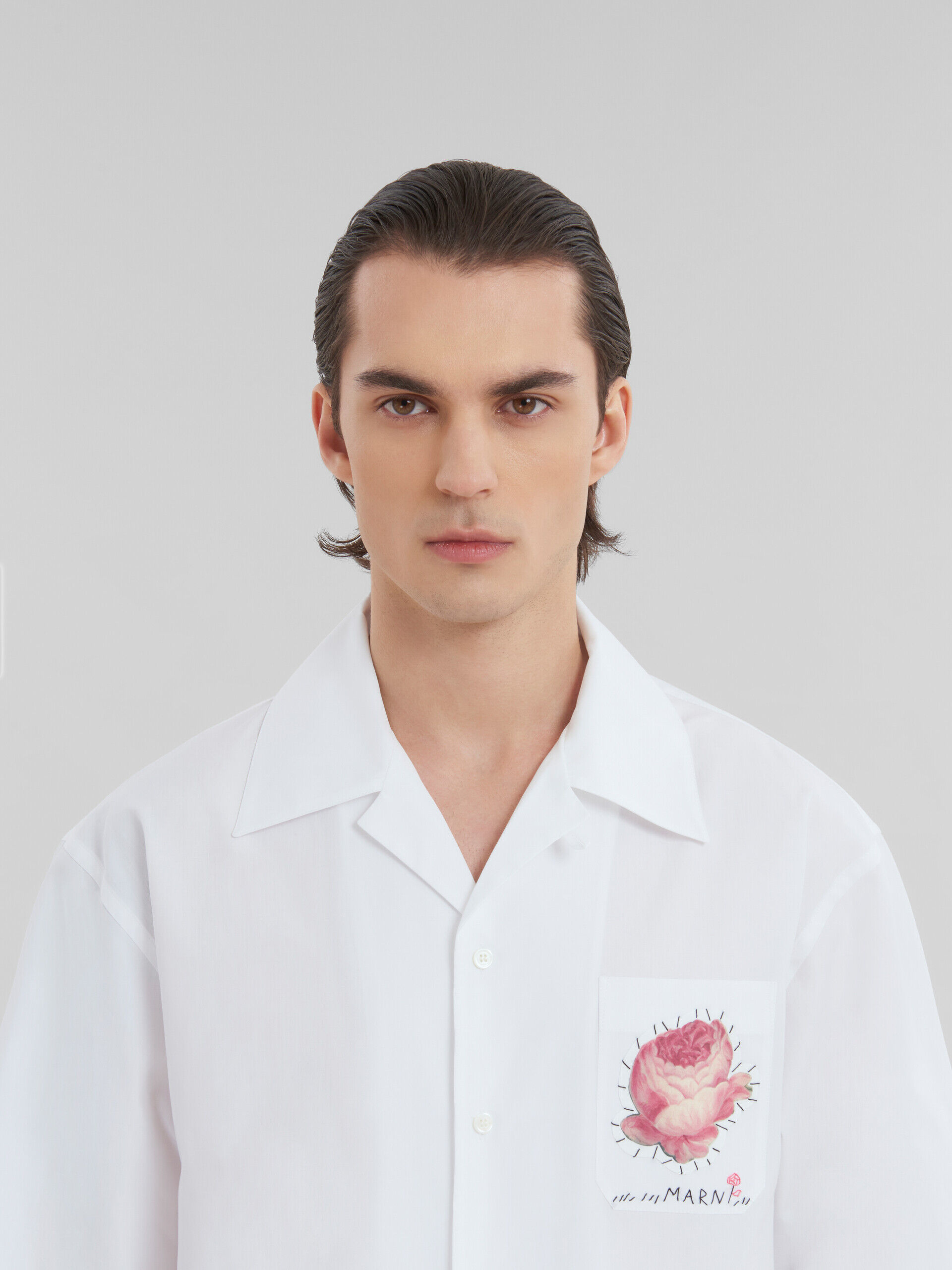 White organic poplin bowling shirt with flower patch | Marni