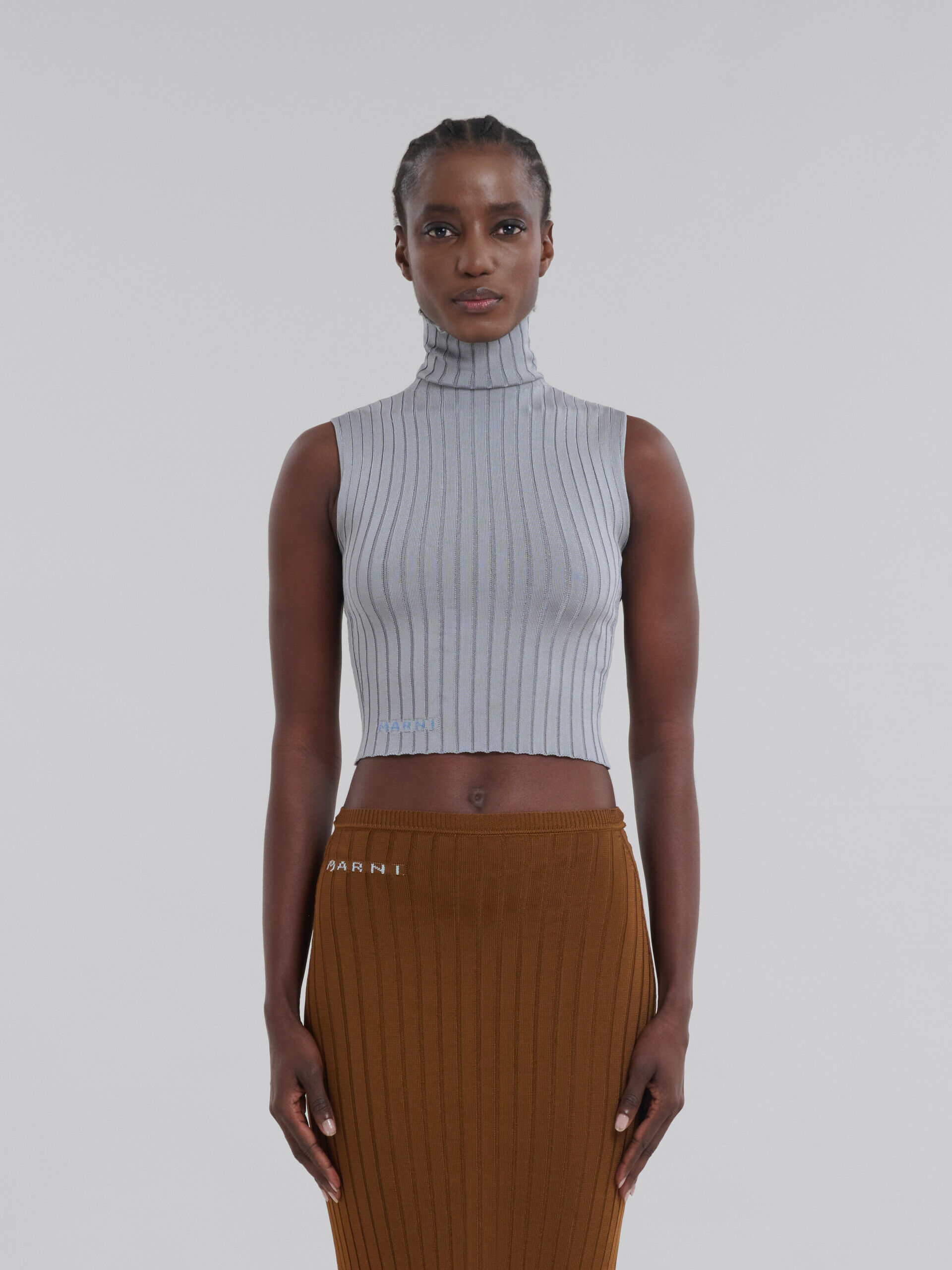 Grey ribbed viscose turtleneck vest | Marni