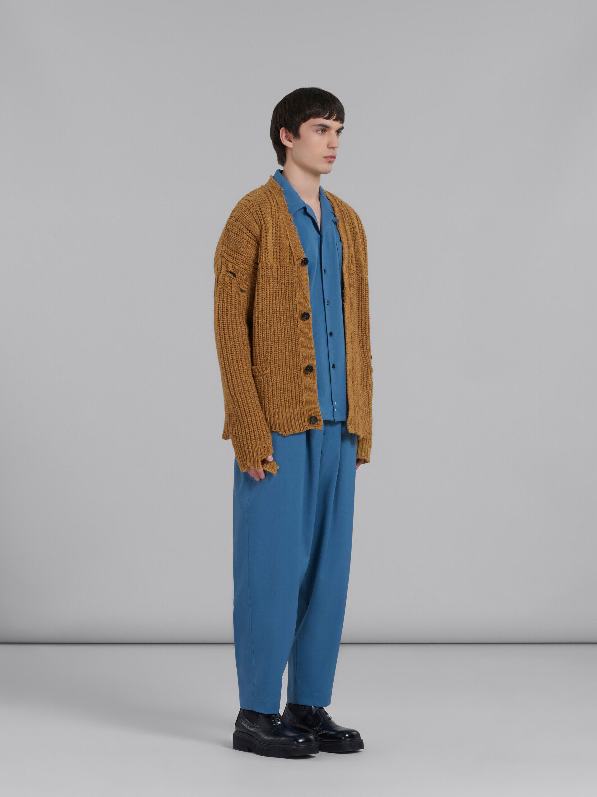 Blue tropical wool drawstring trousers with pleats | Marni