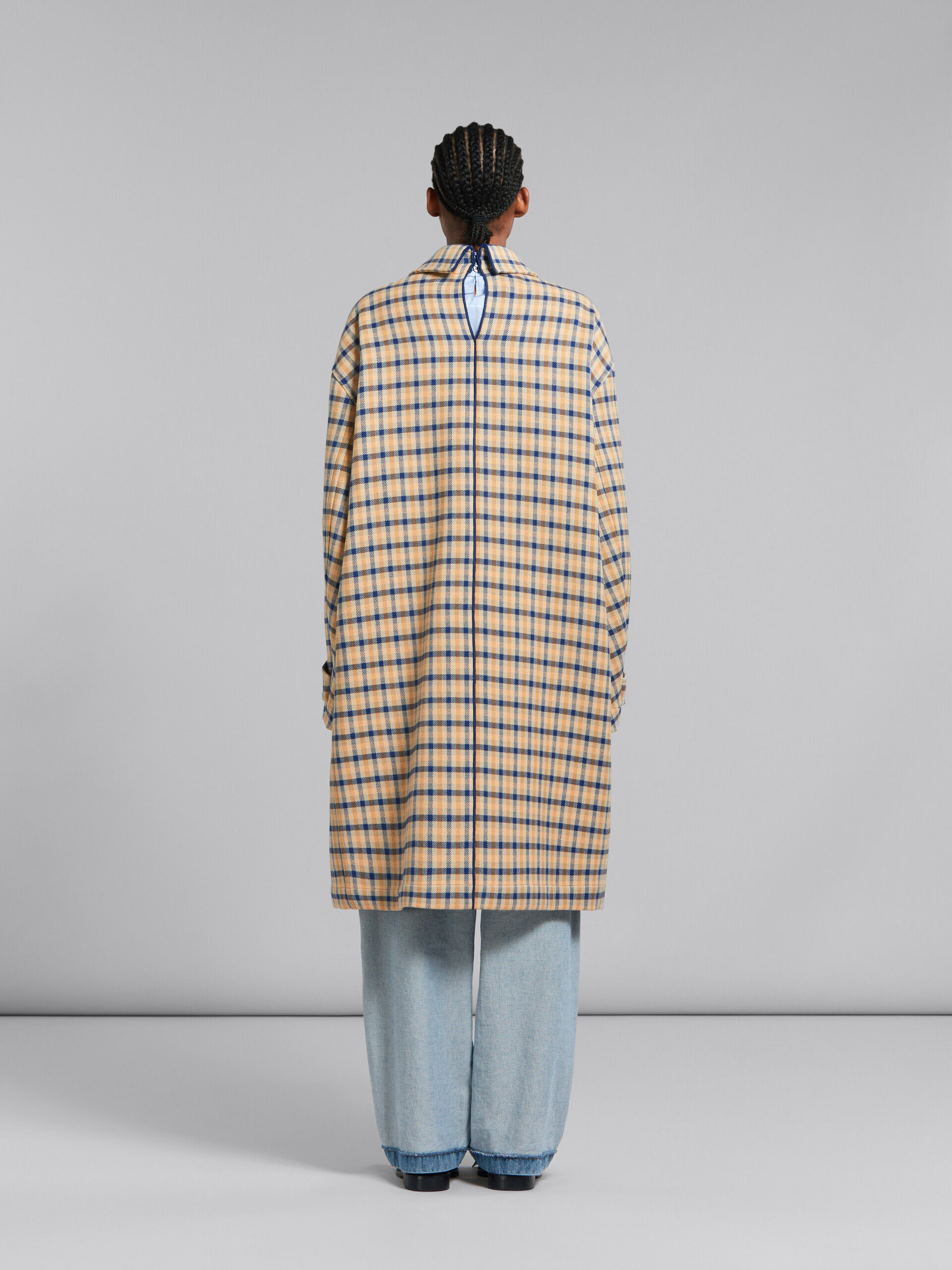 Blue and yellow checked wool reversible coat | Marni