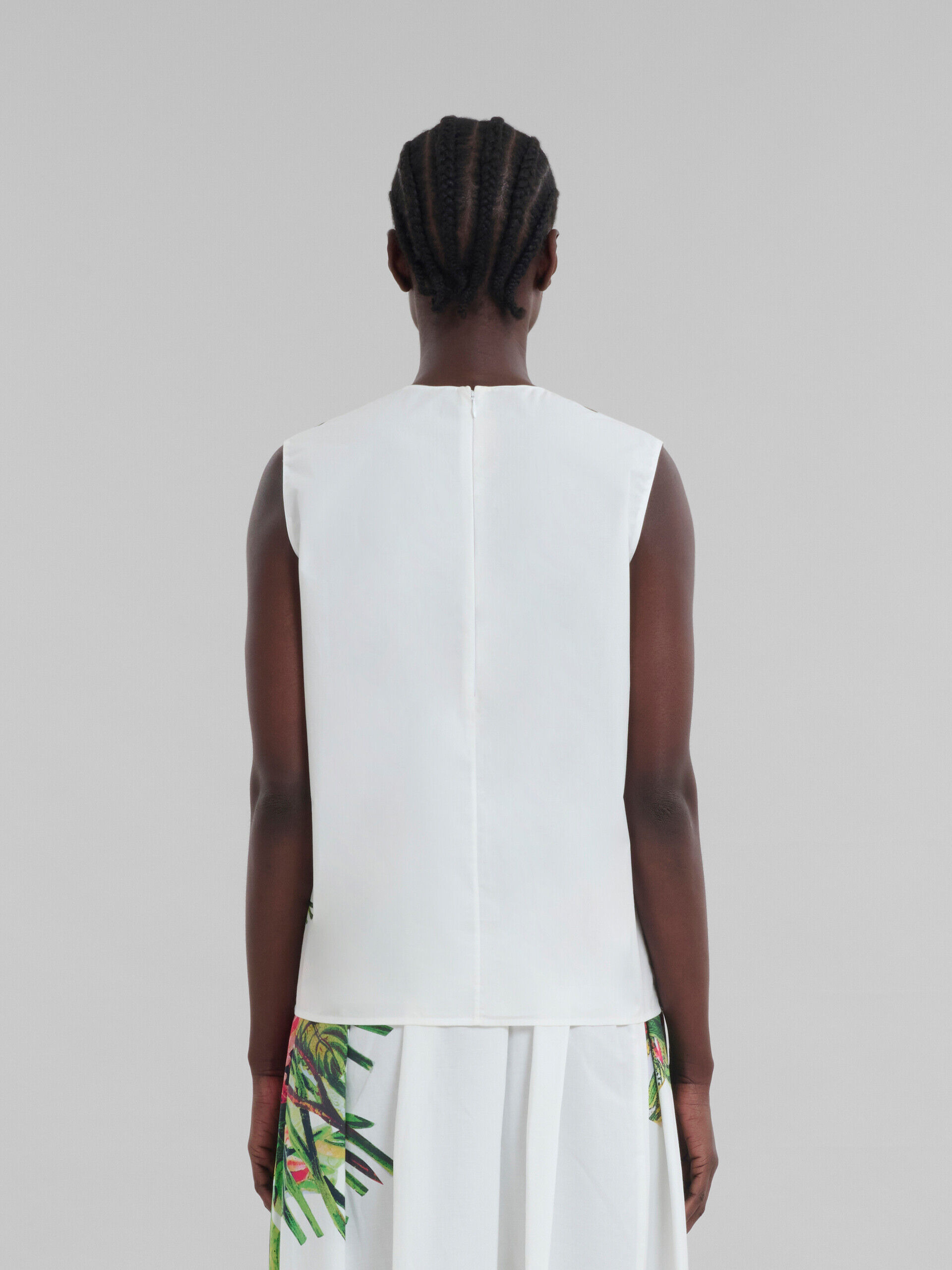 White poplin sleeveless top with Mystical Bloom print | Marni