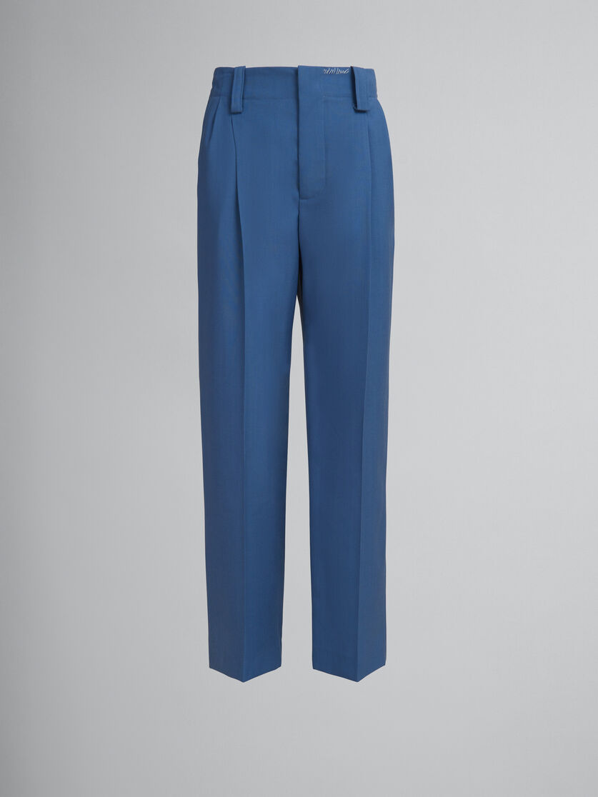 Pantaloni con pieghe in fresco di lana blu - Pantaloni - Image 1