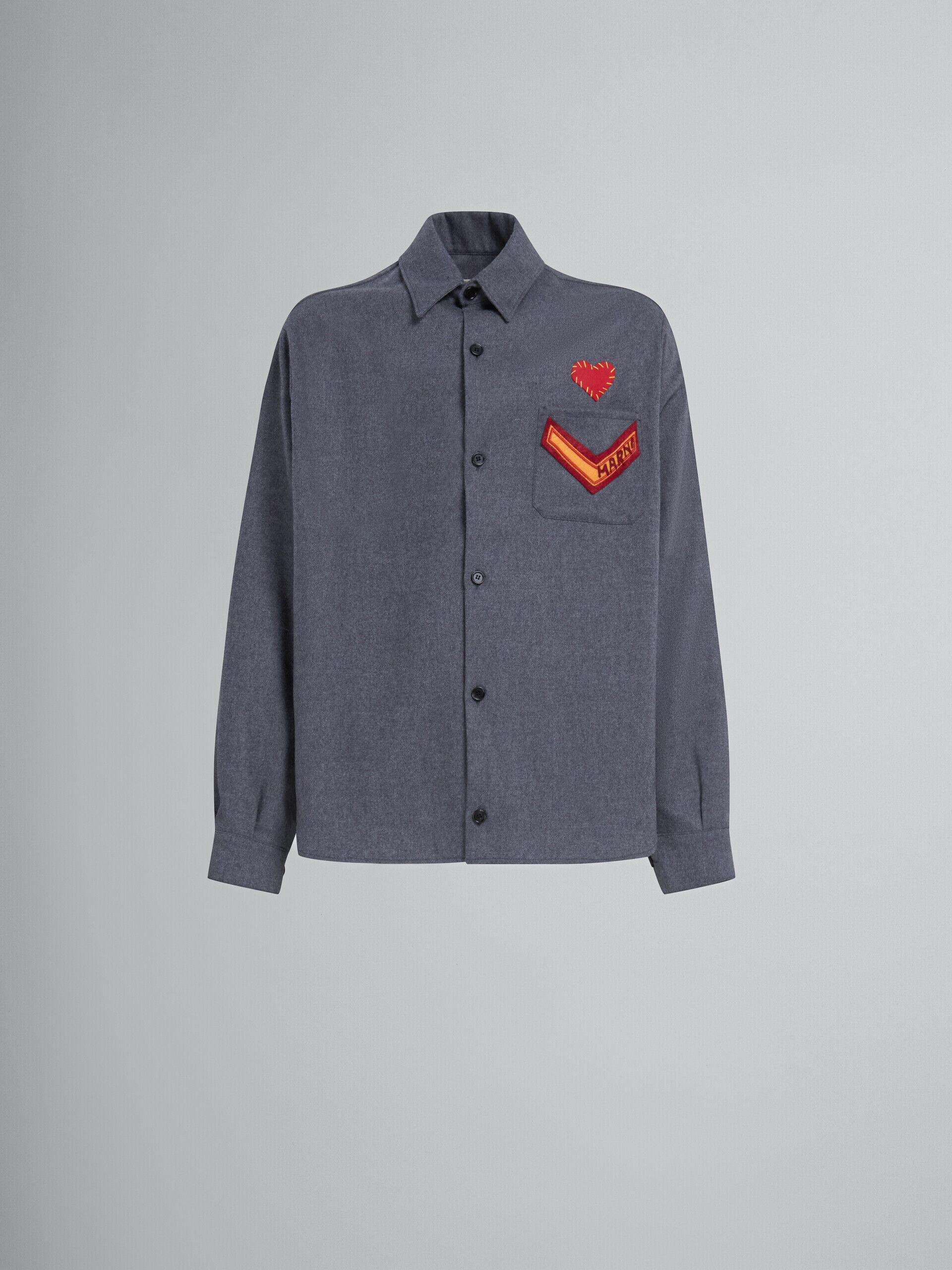 Grey flannel shirt with patches | Marni