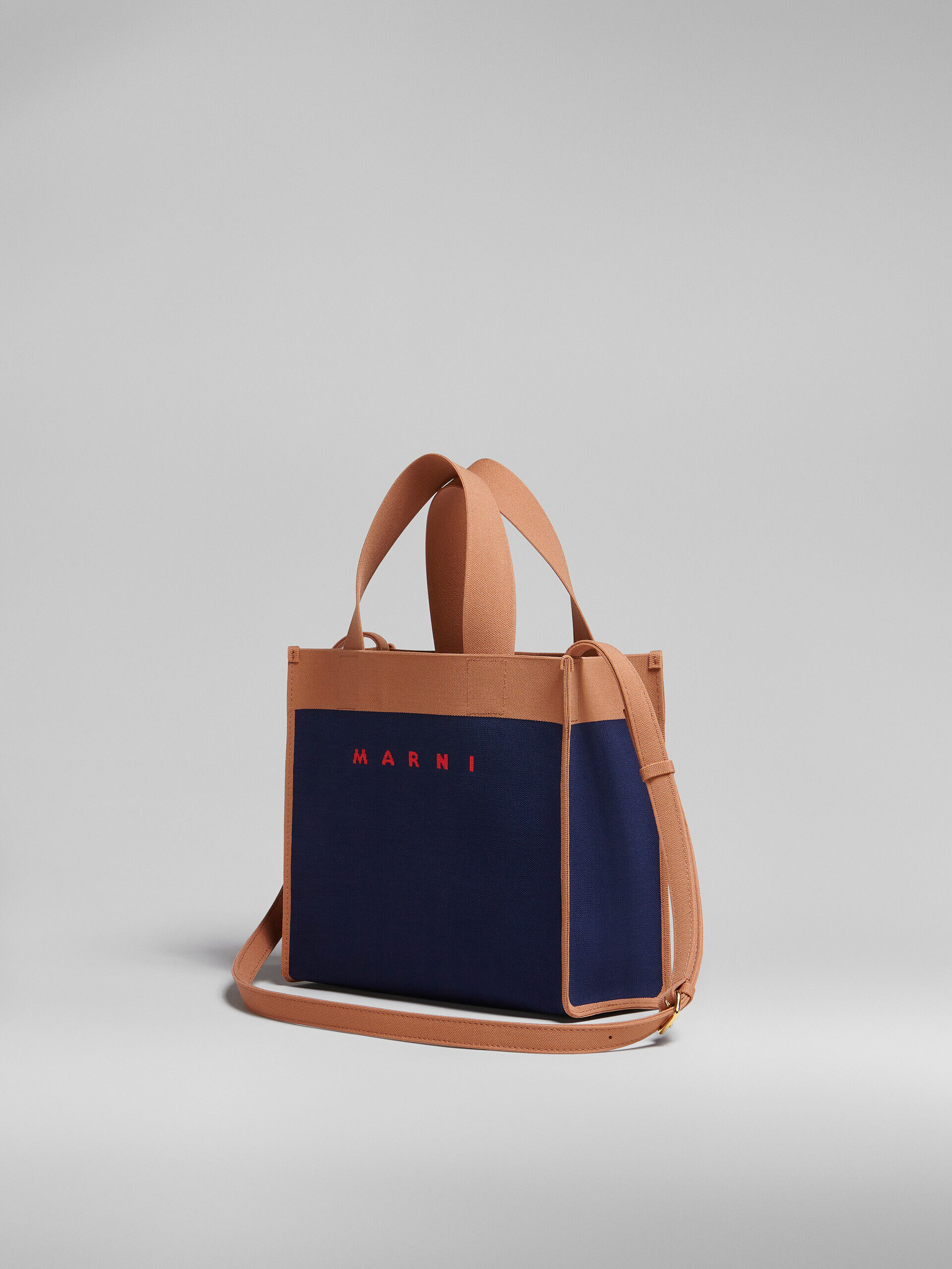 Small shopping bag in blue and brown jacquard | Marni