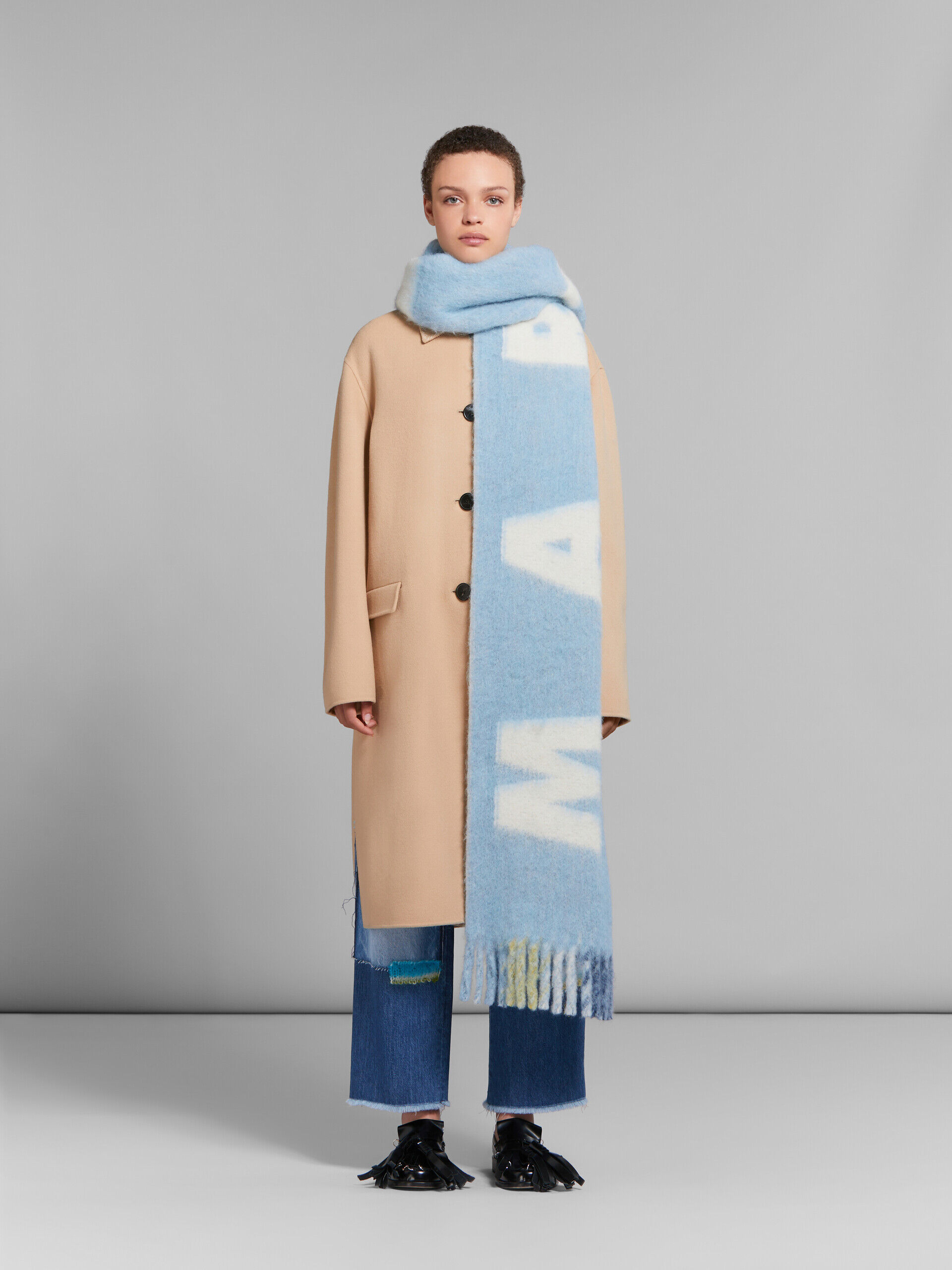 Light blue mohair and wool scarf with maxi logo | Marni