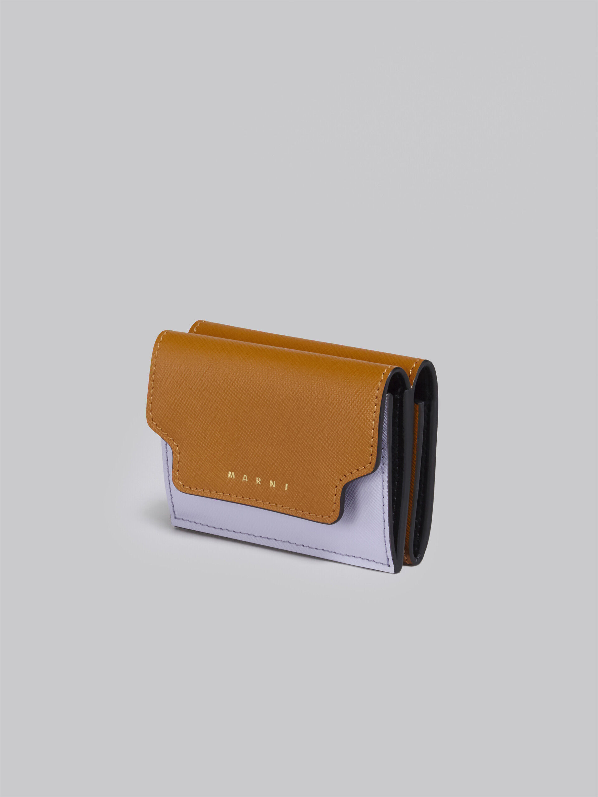 Brown lilac and black saffiano leather tri-fold wallet | Marni
