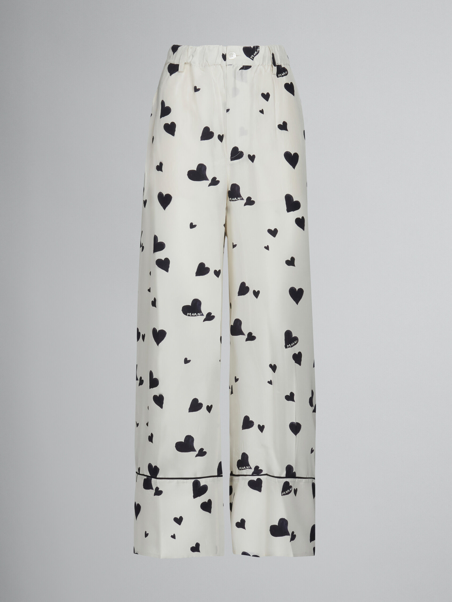 White silk pyjama trousers with Bunch of Hearts print | Marni