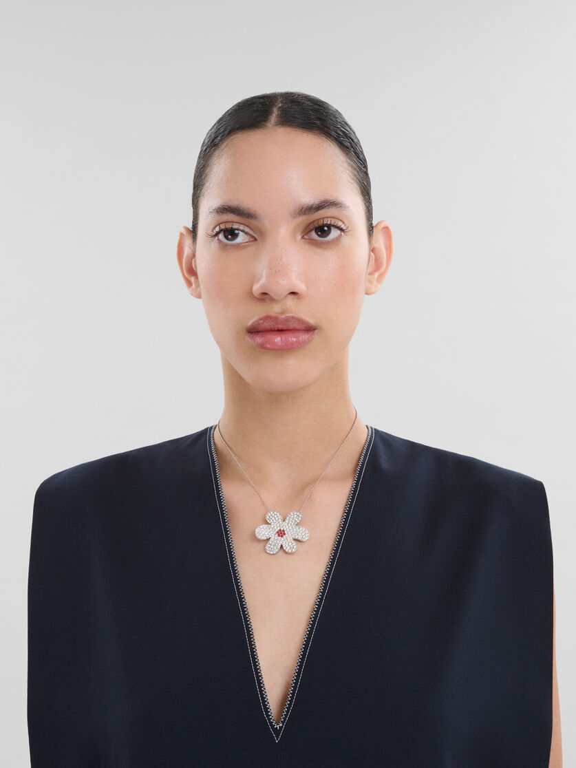 Palladium ball chain necklace with daisy pendant - Necklaces - Image 2
