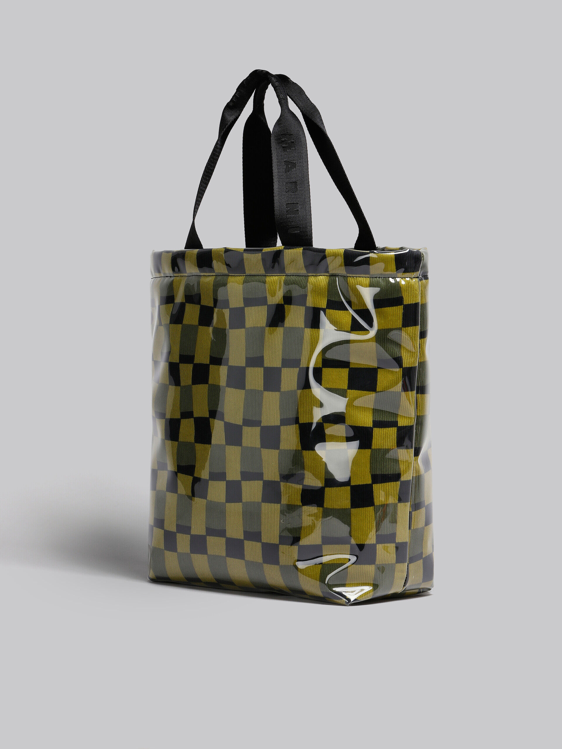 Yellow chequerboard tote with clear wrap | Marni