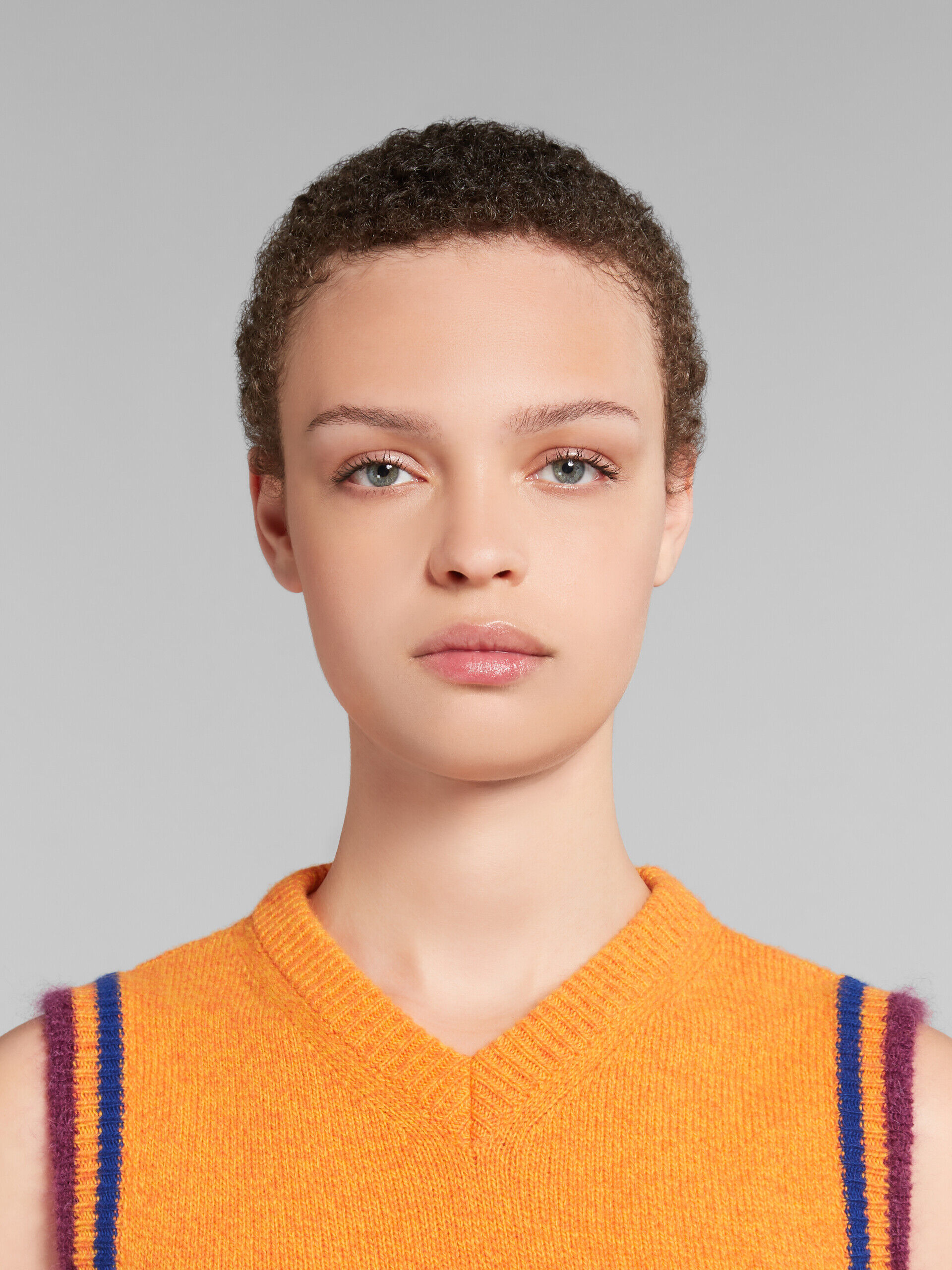 Orange wool-cashmere sleeveless jumper with jacquard dragon | Marni