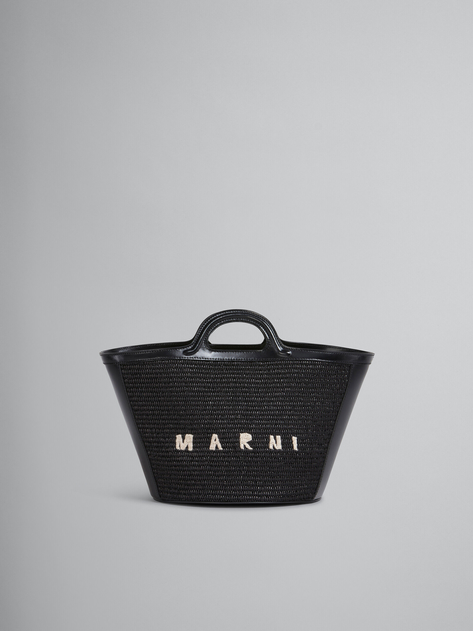 Tropicalia Small Bag in black leather and raffia-effect fabric | Marni