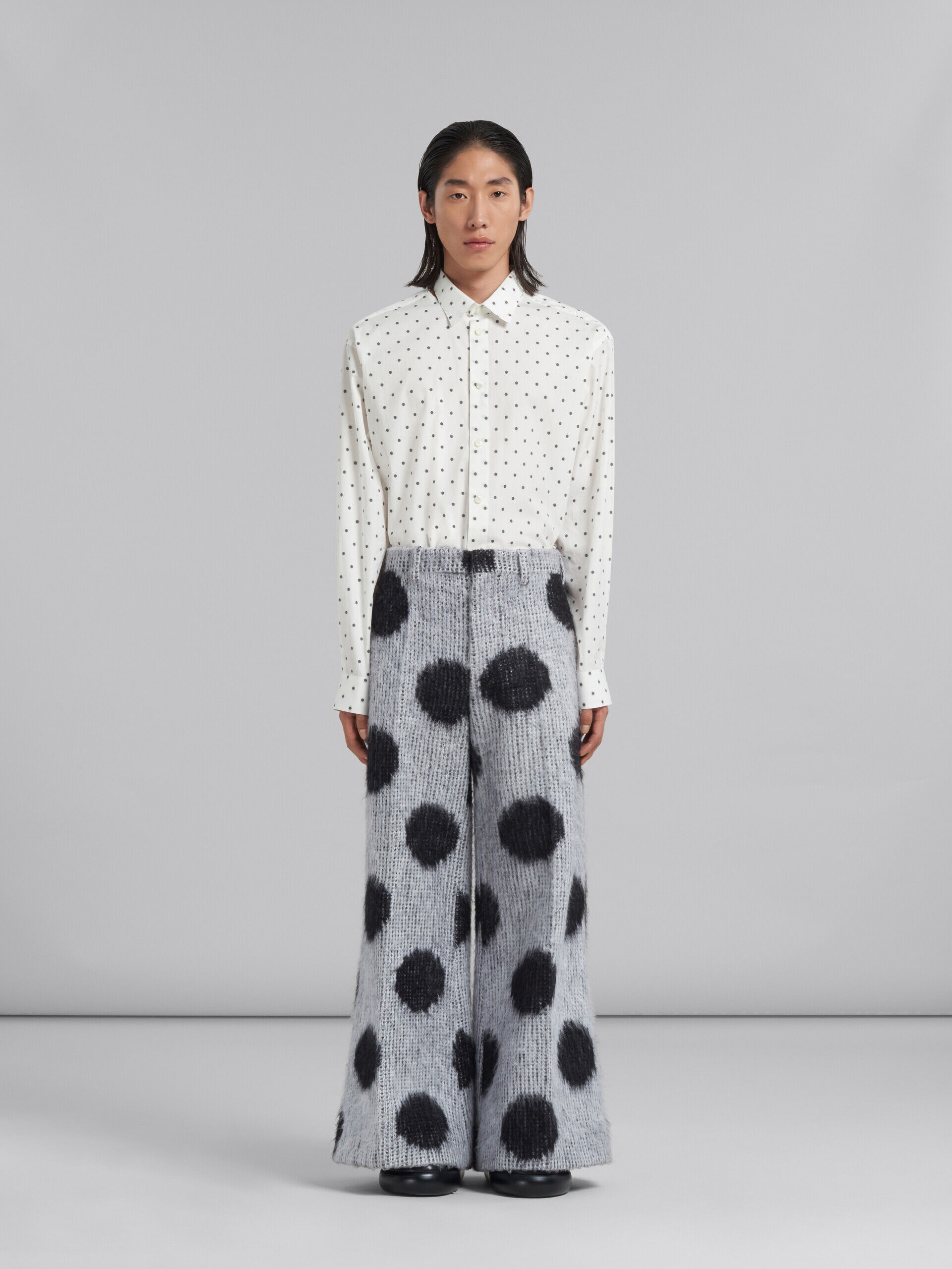White mohair trousers with maxi polka dots | Marni