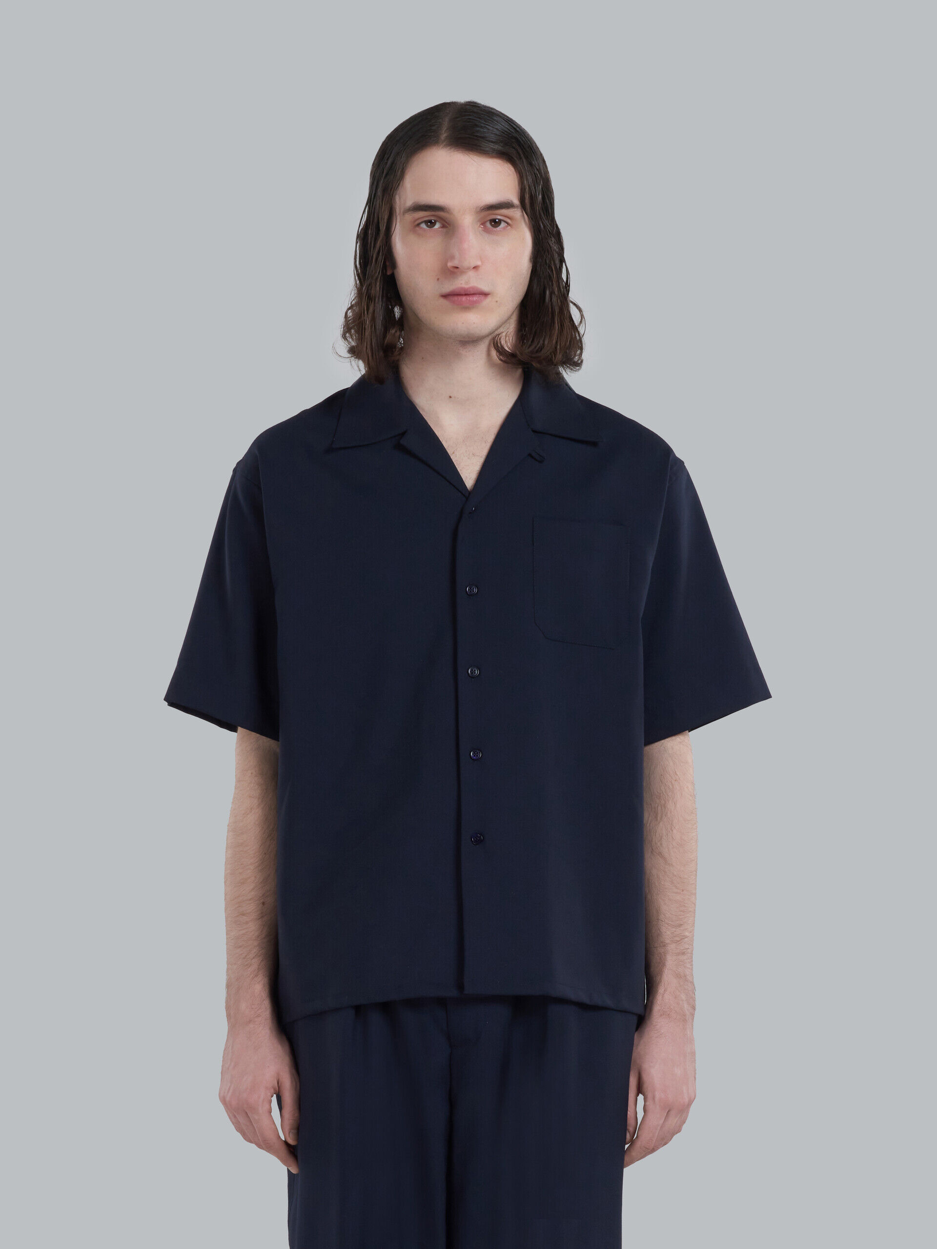 Dark blue tropical wool bowling shirt | Marni