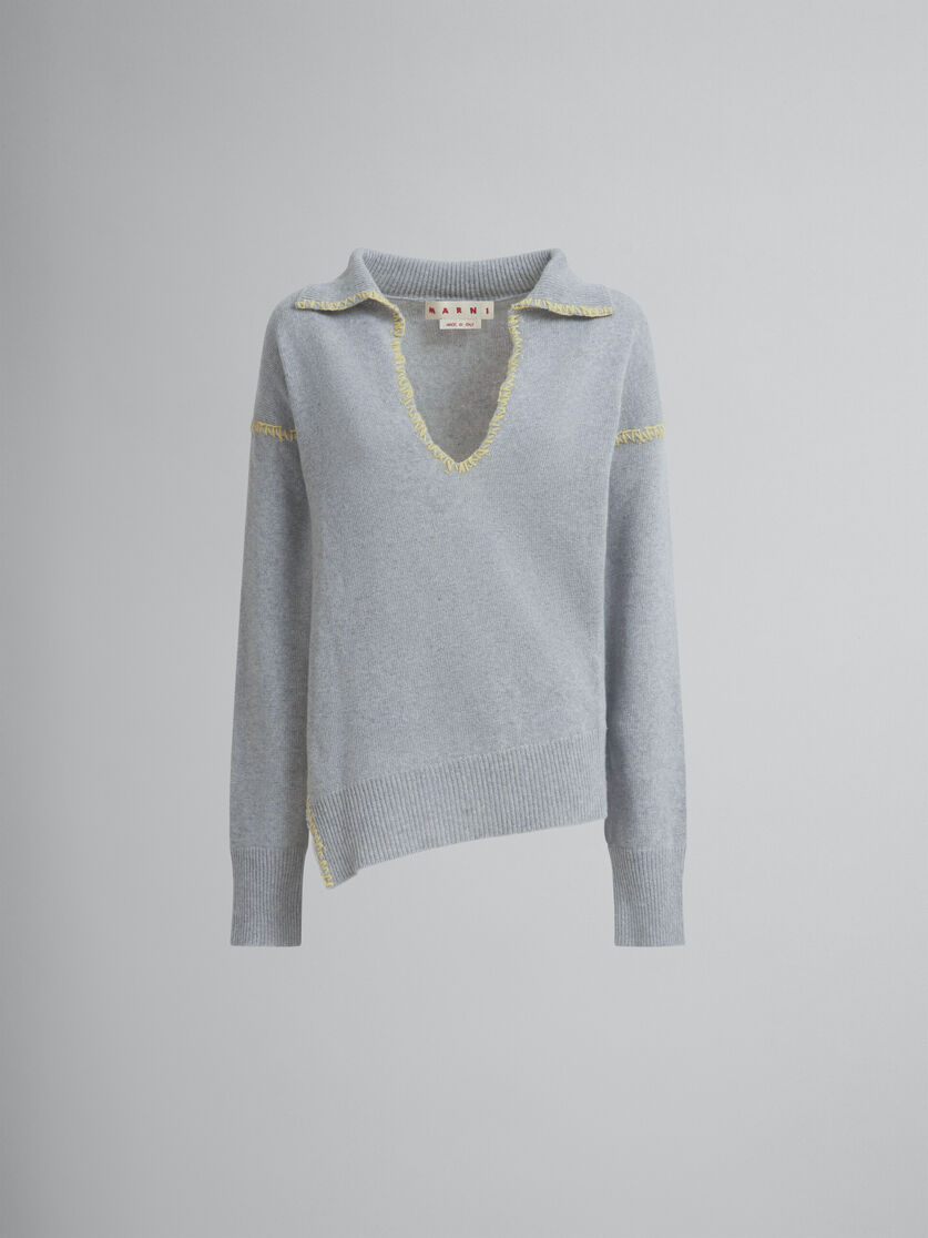 Maglione in cashmere e lana grigio con collo oversize - Pullover - Image 1