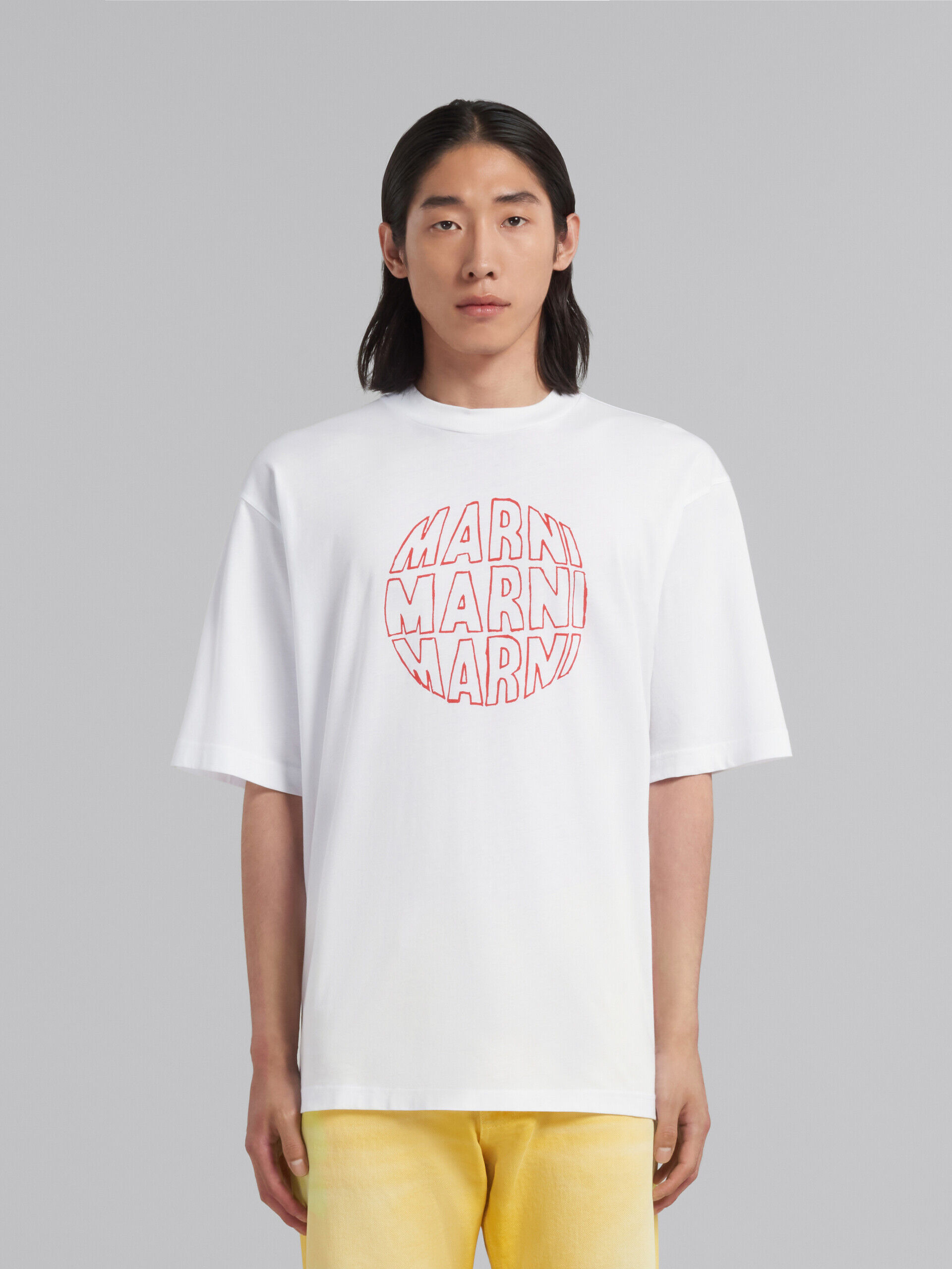 White bio cotton T-shirt with circular logo | Marni