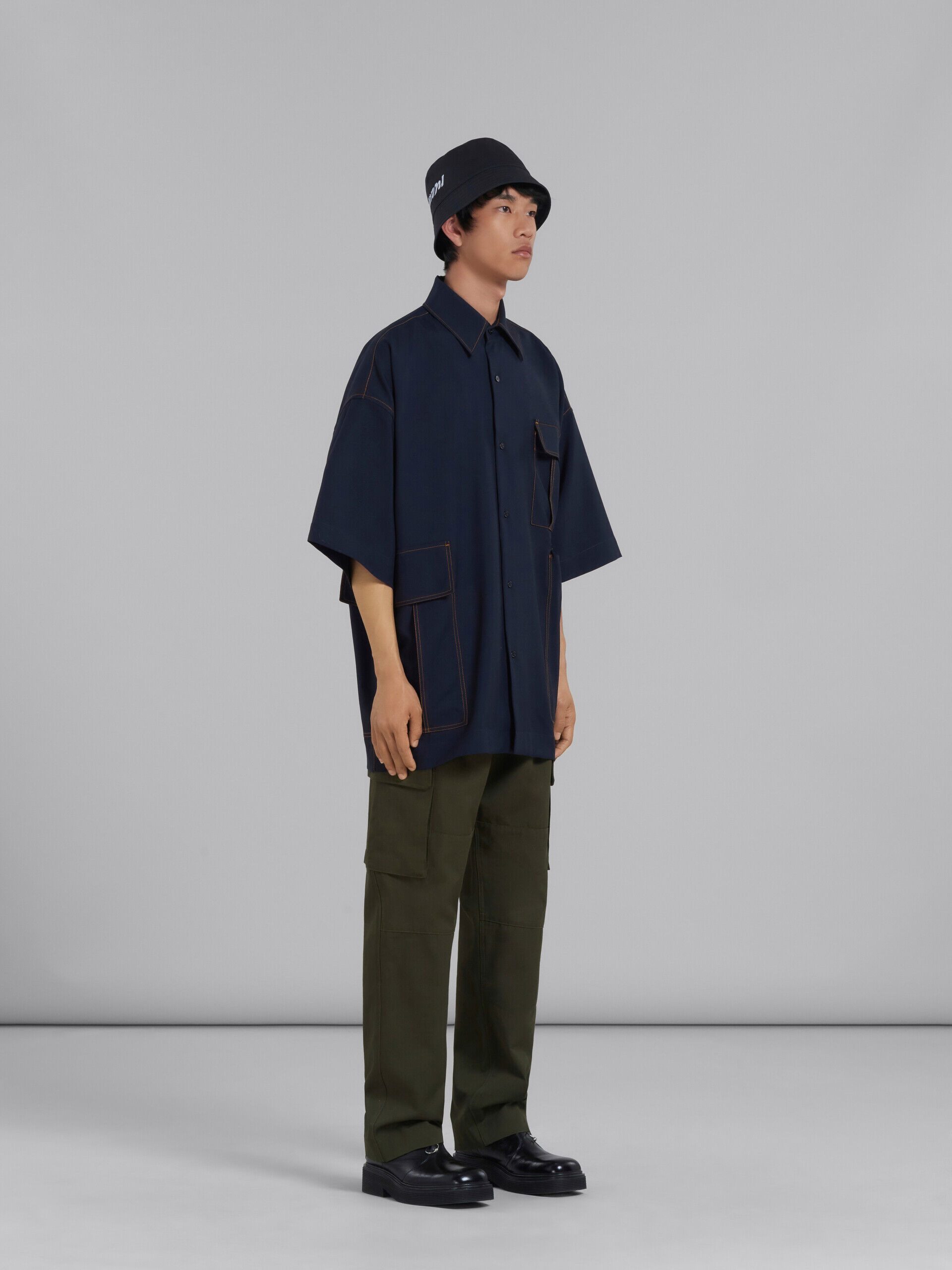 Blue tropical wool short-sleeved shirt | Marni