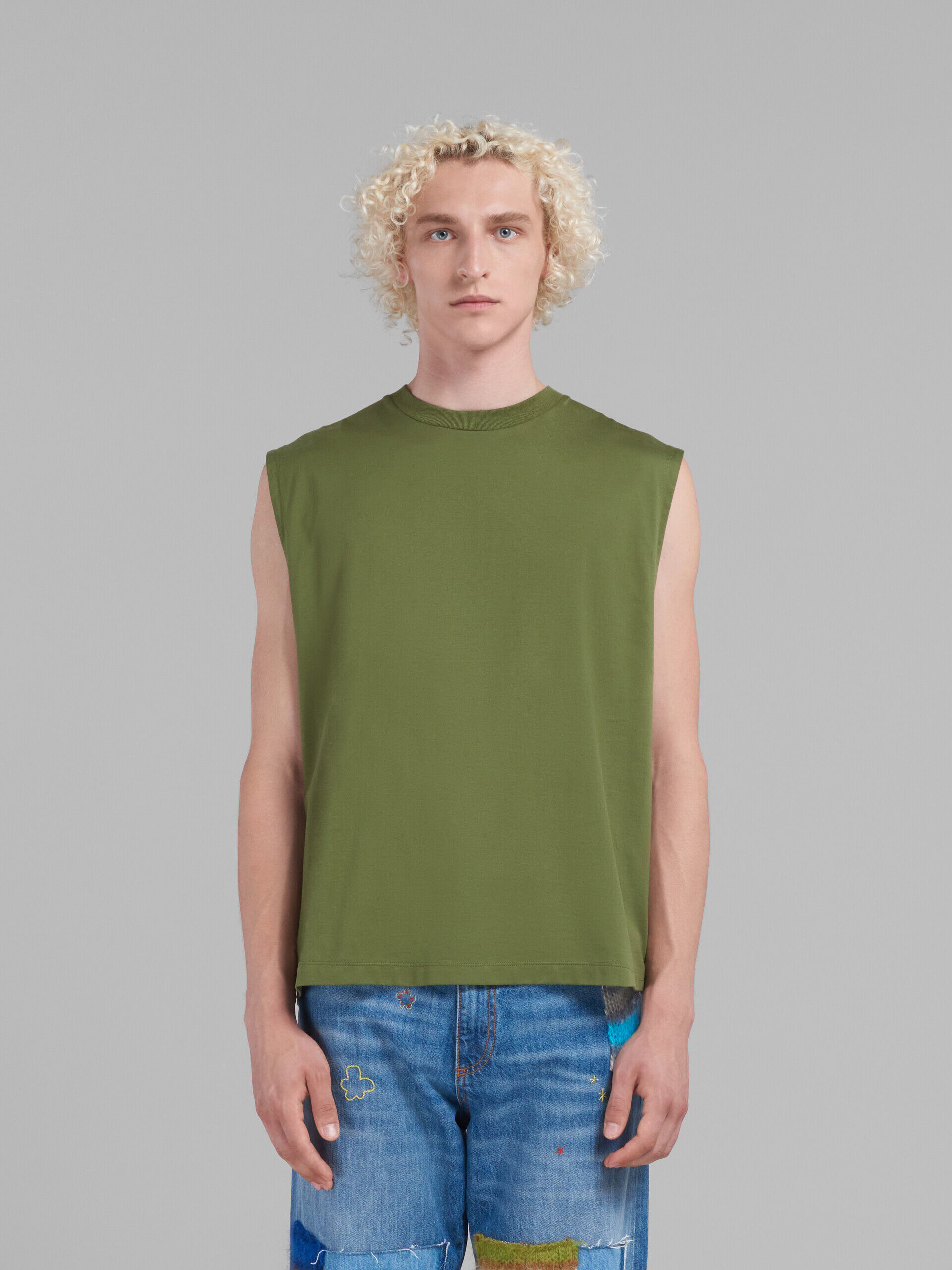 Green organic cotton tank top with Marni Dripping print | Marni