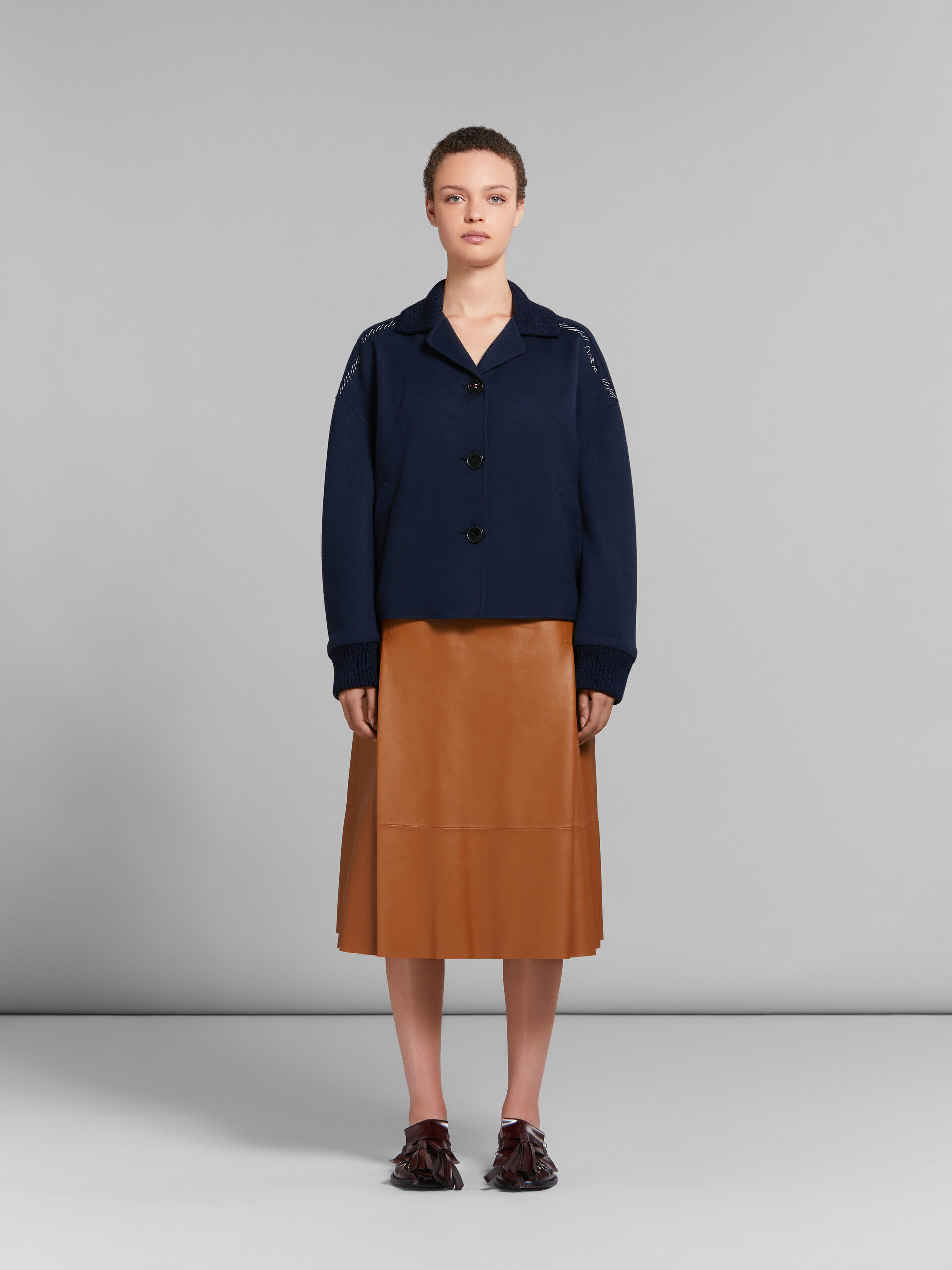 Deep blue wool and cashmere jacket with knit trims | Marni