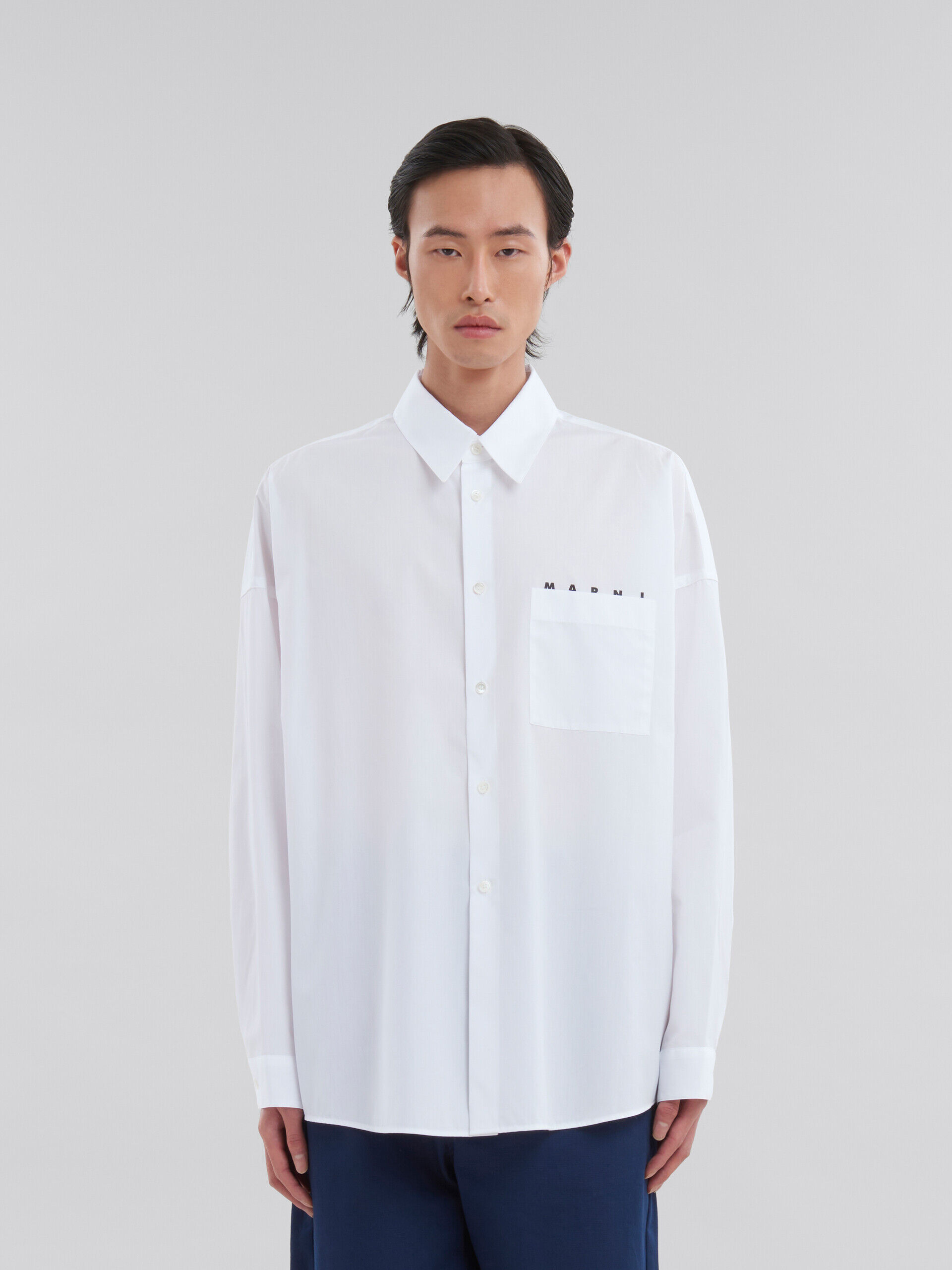 White organic poplin shirt with peeping Marni logo | Marni