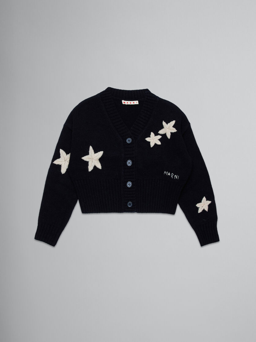 Cardigan nero in misto lana con stelle - Maglieria - Image 1