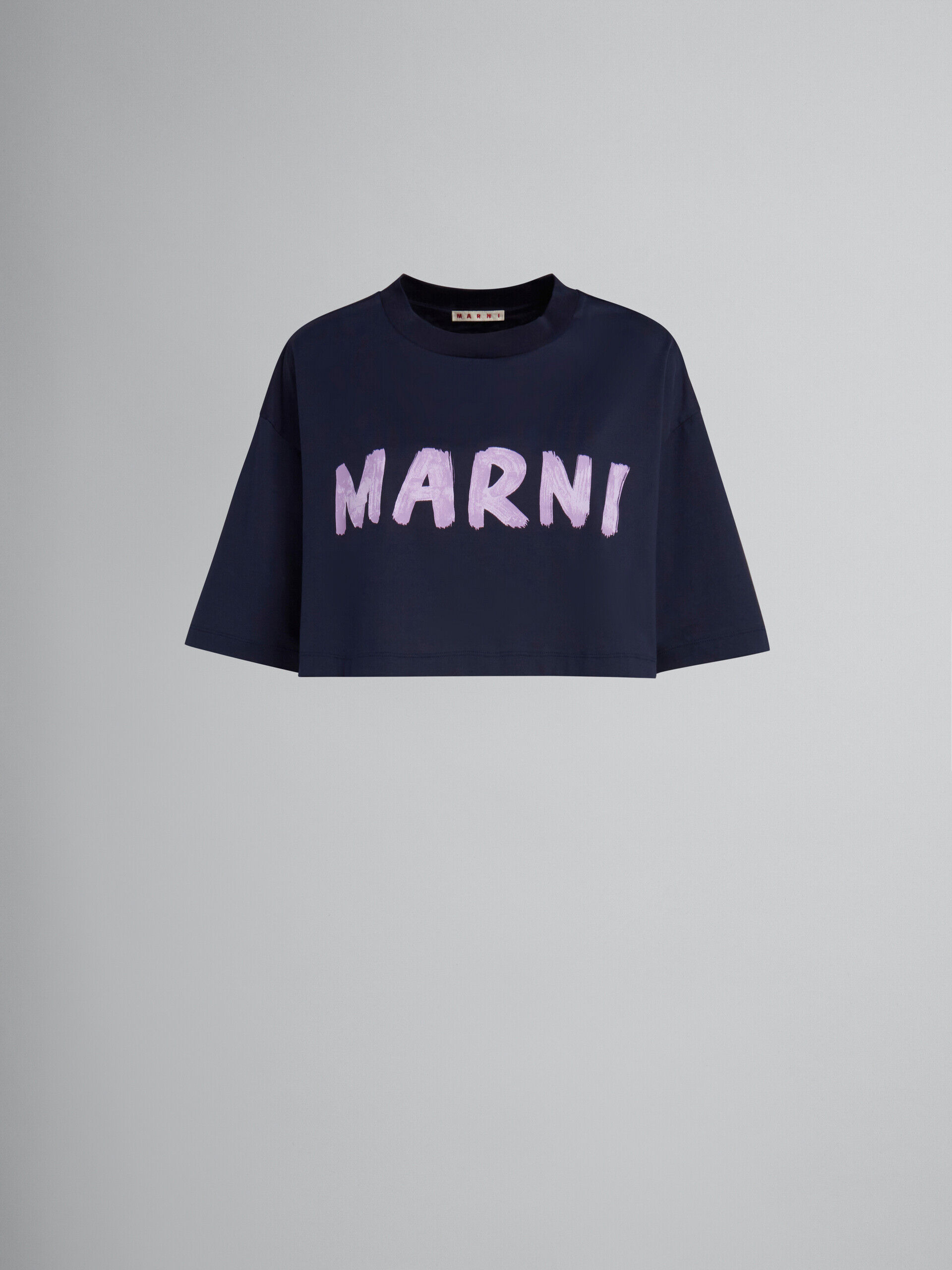Deep blue organic cotton T-shirt with maxi logo print | Marni