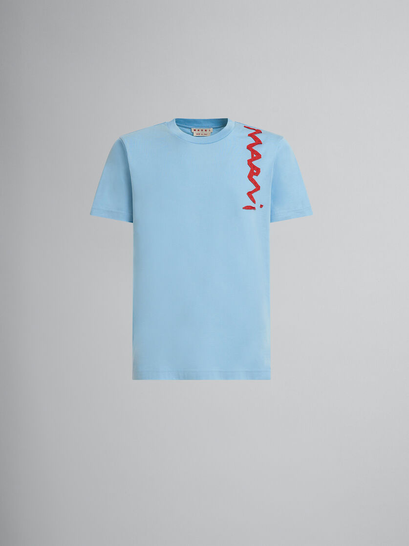 T-shirt in cotone biologico azzurro con logo Marni Mending - Camicie - Image 1