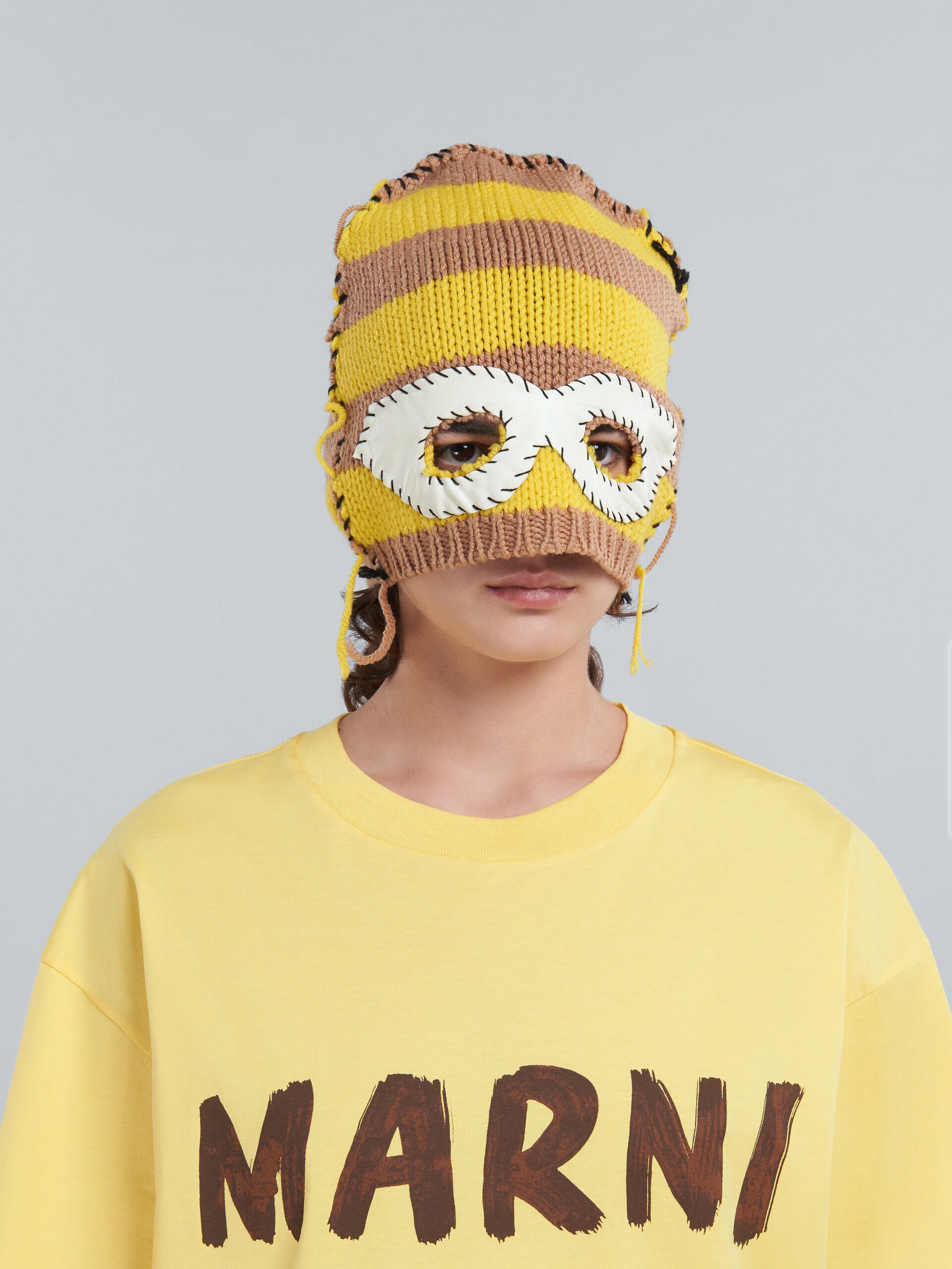 Wool balaclava with yellow and beige stripes | Marni