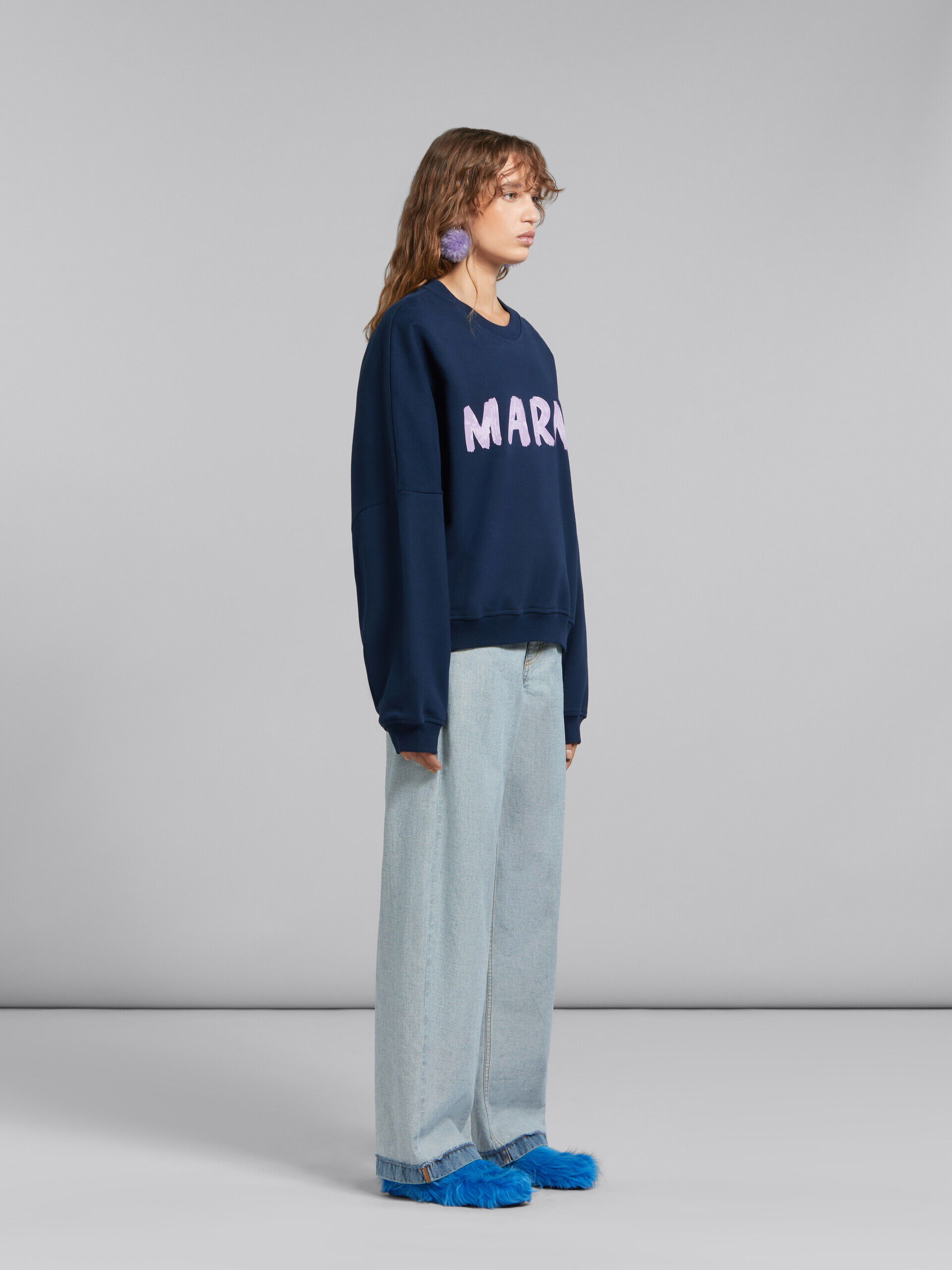 Blue organic cotton sweatshirt with Marni print | Marni
