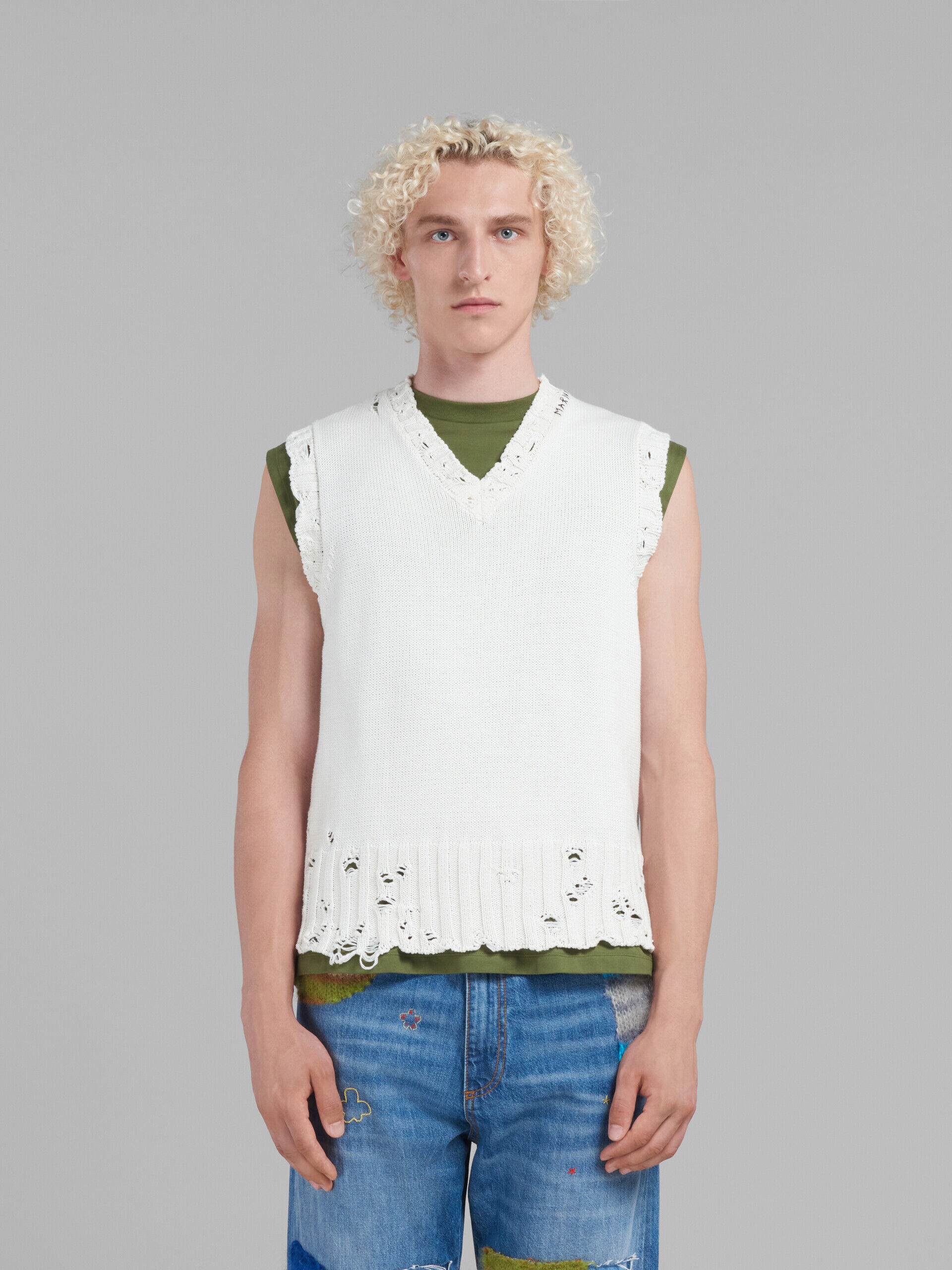 White cotton V-neck vest | Marni