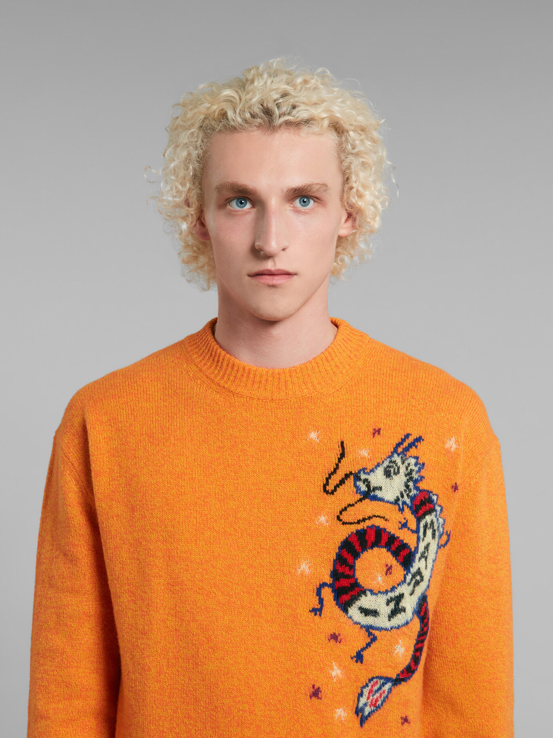 Orange wool jumper with jacquard dragon | Marni