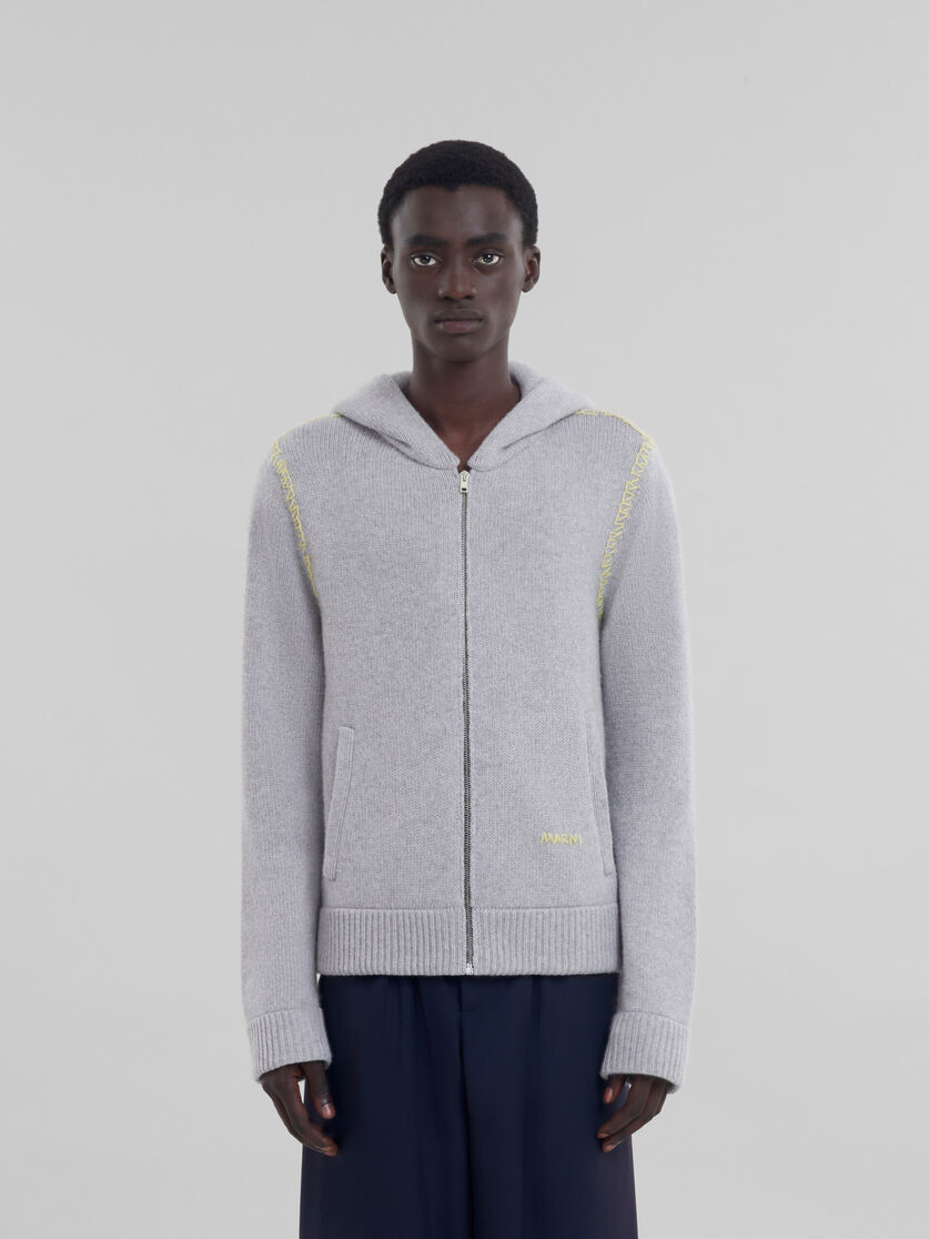 Cardigan in lana-cashmere grigio con rammendo Marni - Pullover - Image 2