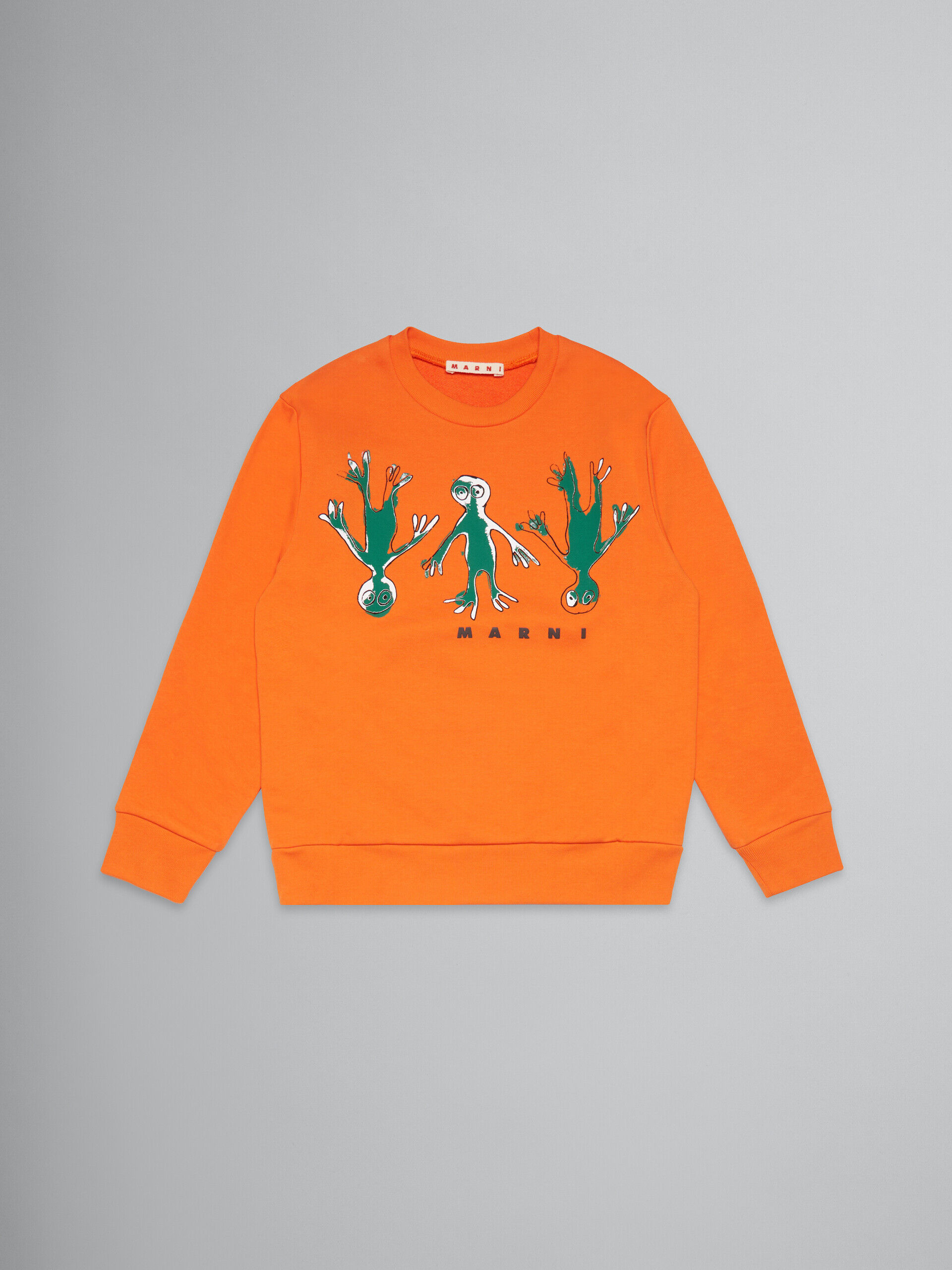Orange crew-neck sweatshirt with Frog print | Marni