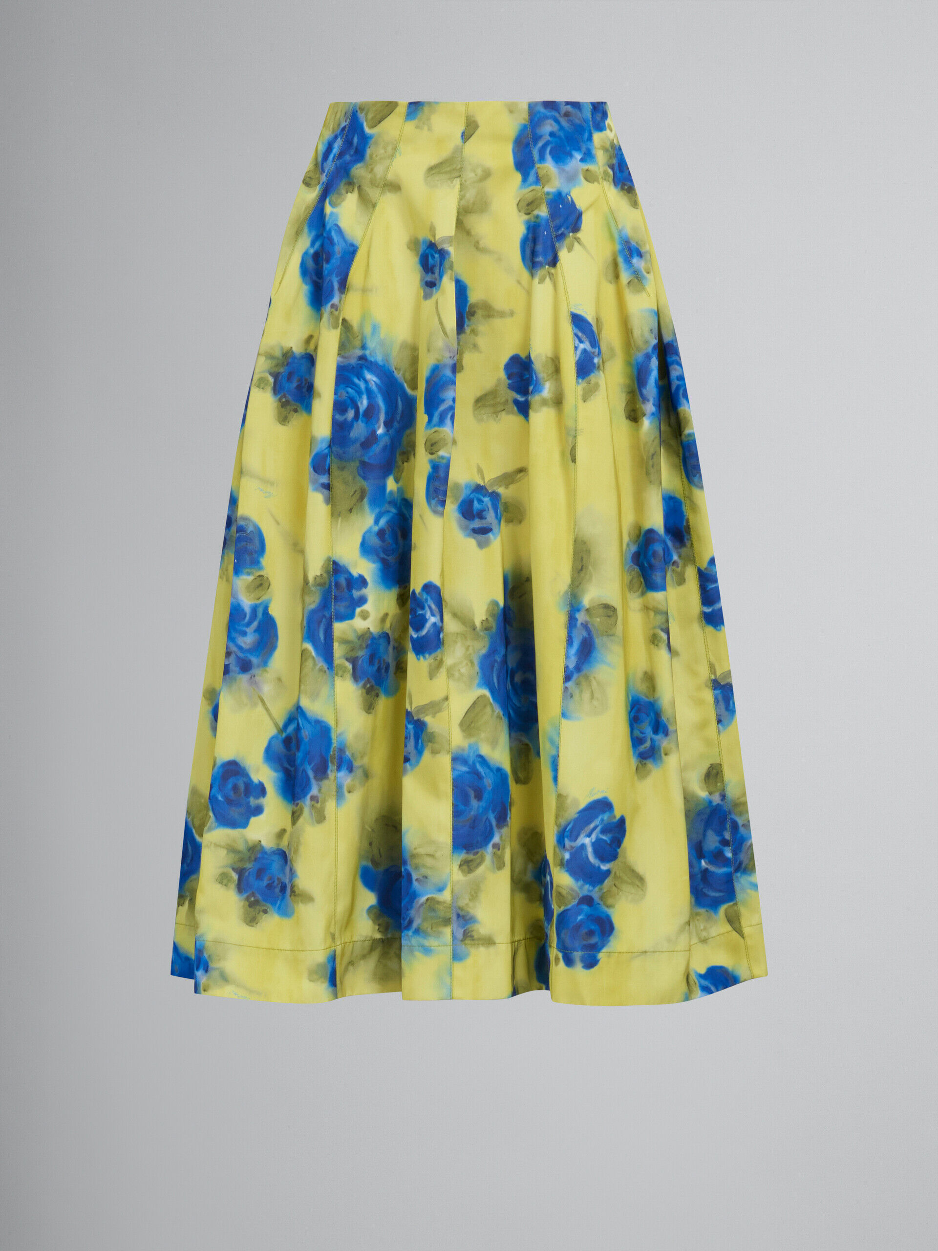 Yellow taffeta high-waisted skirt with Idyll print | Marni