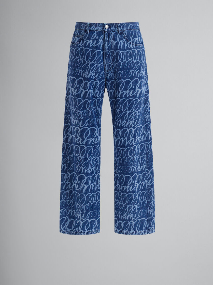 Jeans in denim blu con motivo Scribble Marni scolorito - Pantaloni - Image 1