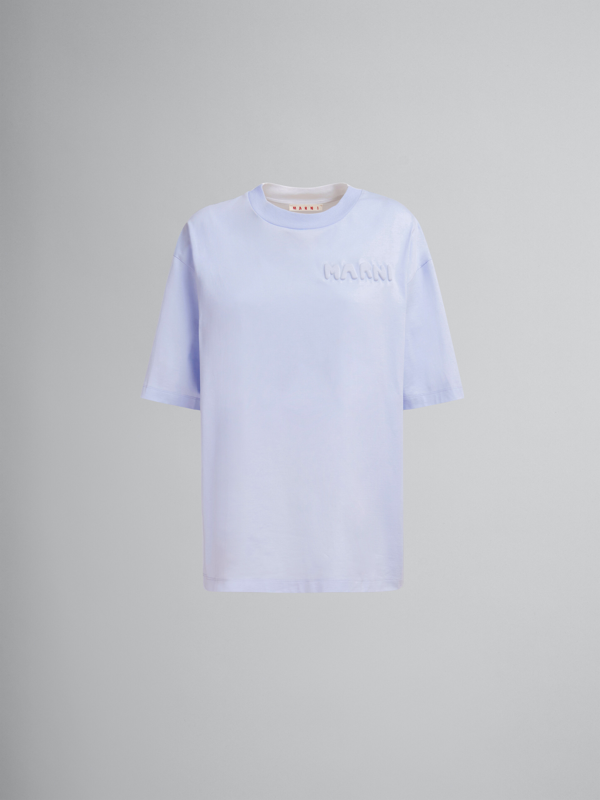 T-shirt linea boxy in cotone biologico blu con logo imbottito - T-shirt - Image 1