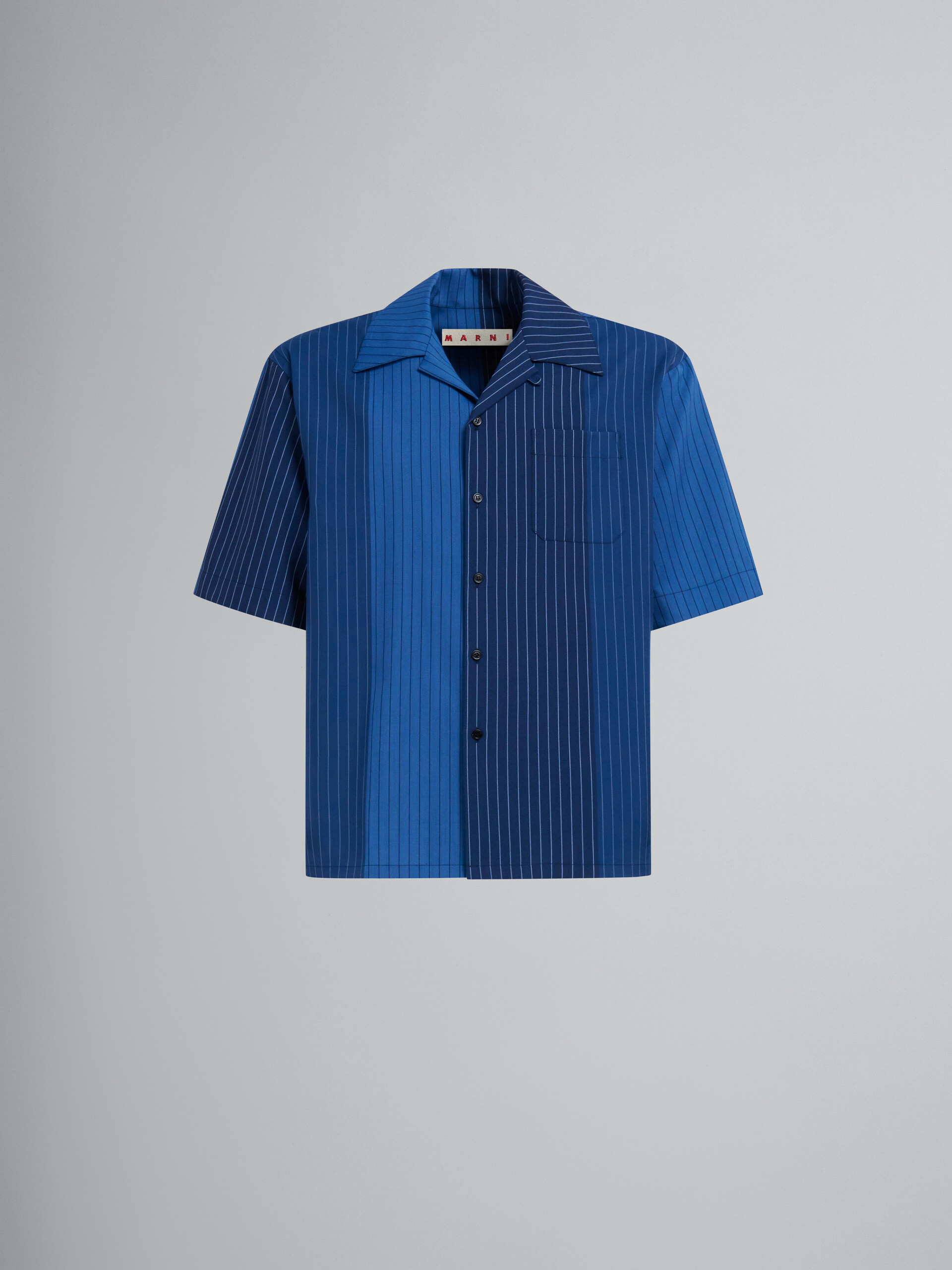 Chemise de bowling en laine à fines rayures avec dégradé bleu - Chemises - Image 1