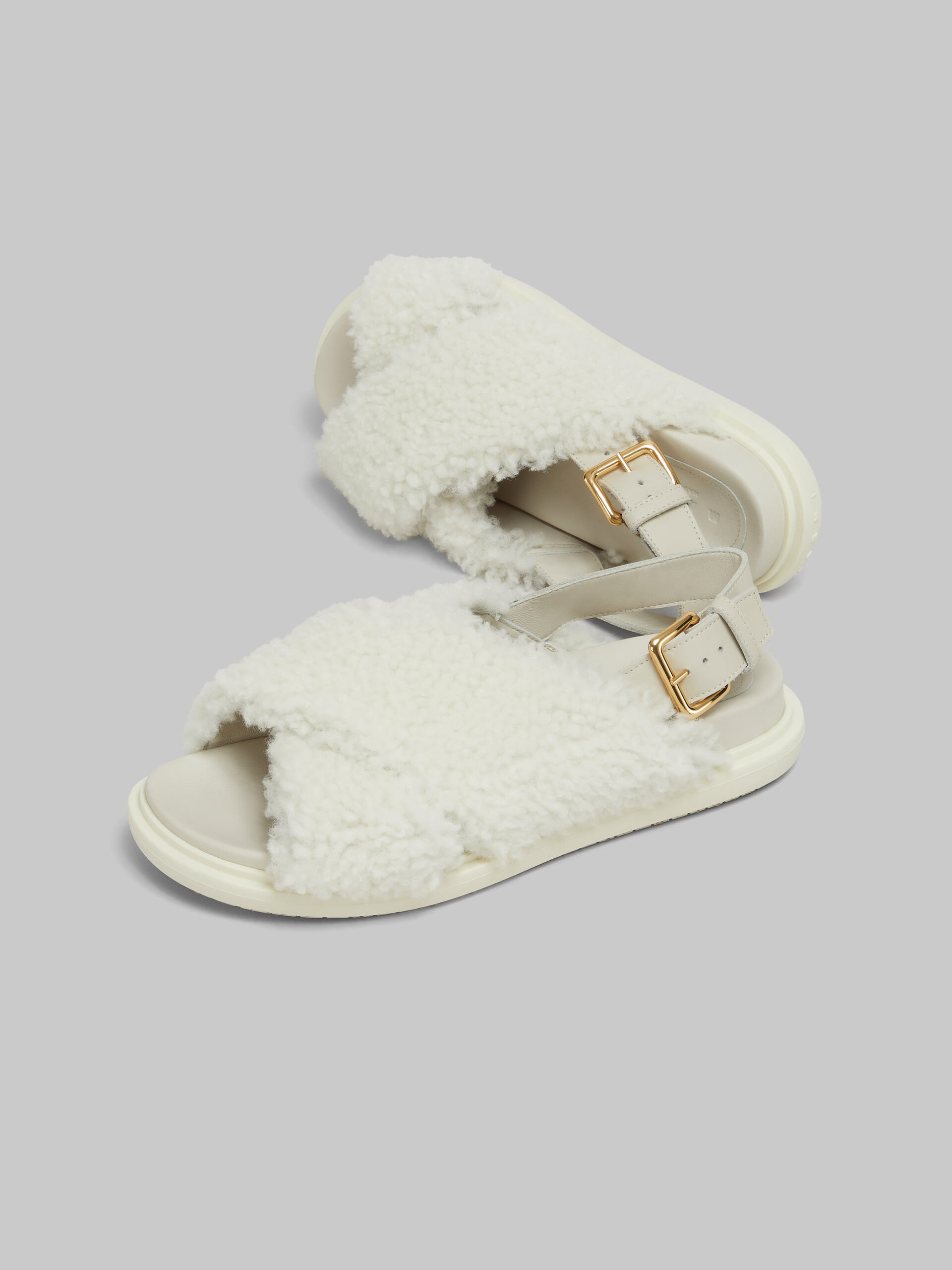 White curly shearling Fussbett slide | Marni