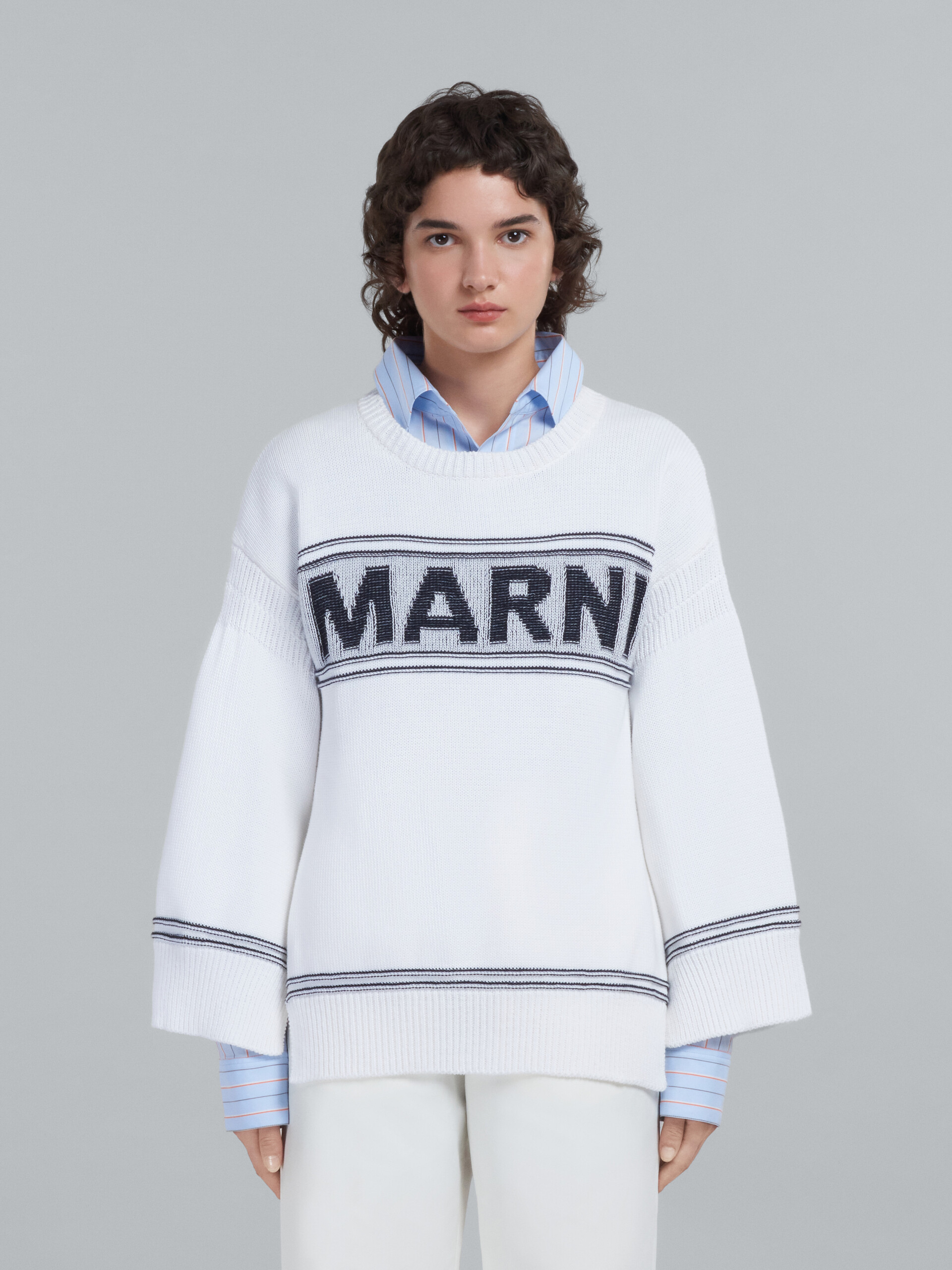 Marni Ladies Loose-fit Striped Jumper, Brand Size 44 (US Size 10)  GCMD0245Q0 UFZ762 RGB84 - Apparel - Jomashop