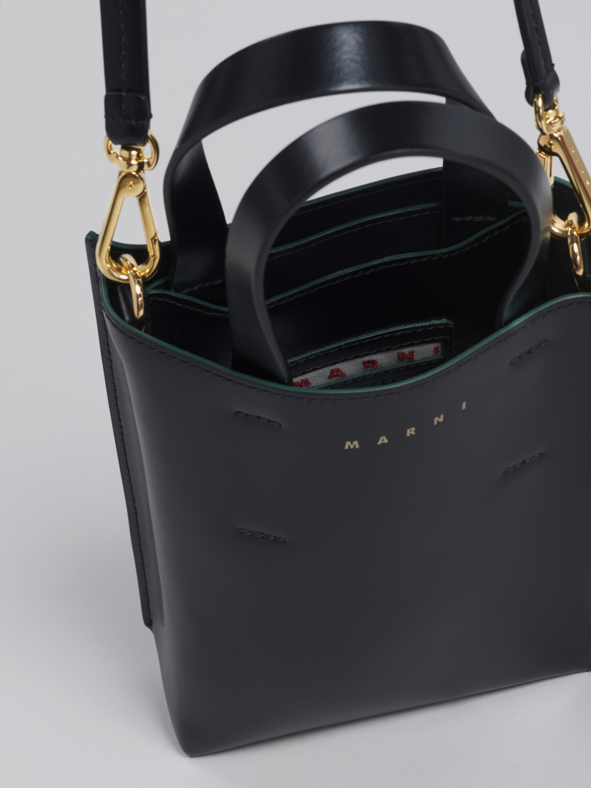 Marni, Bags, Marni Nano Museo Shopping Bag In Black Shiny Smooth Calfskin  With Shoulder Strap