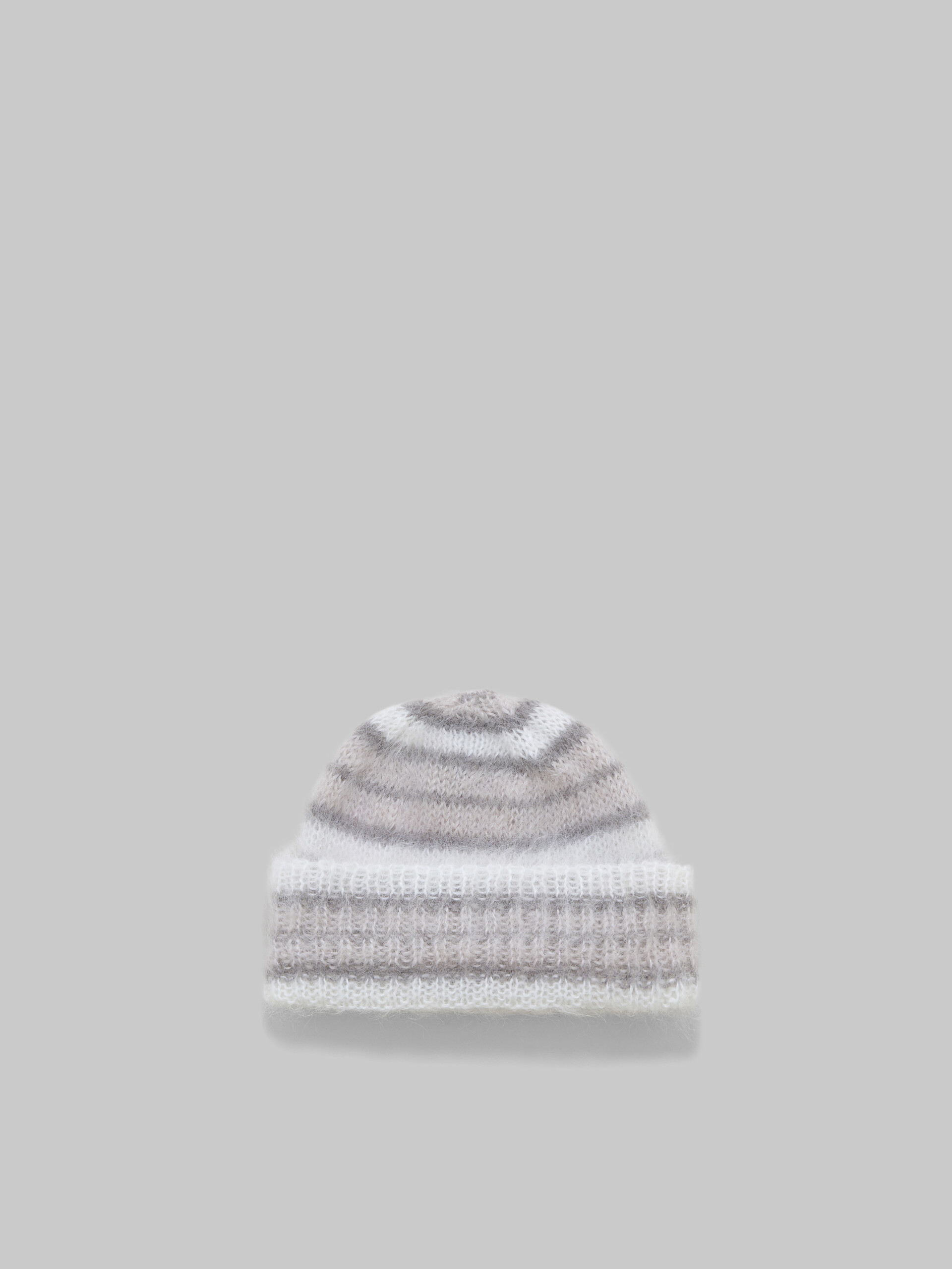 Grey brushed mohair beanie with stripes - Hats - Image 3