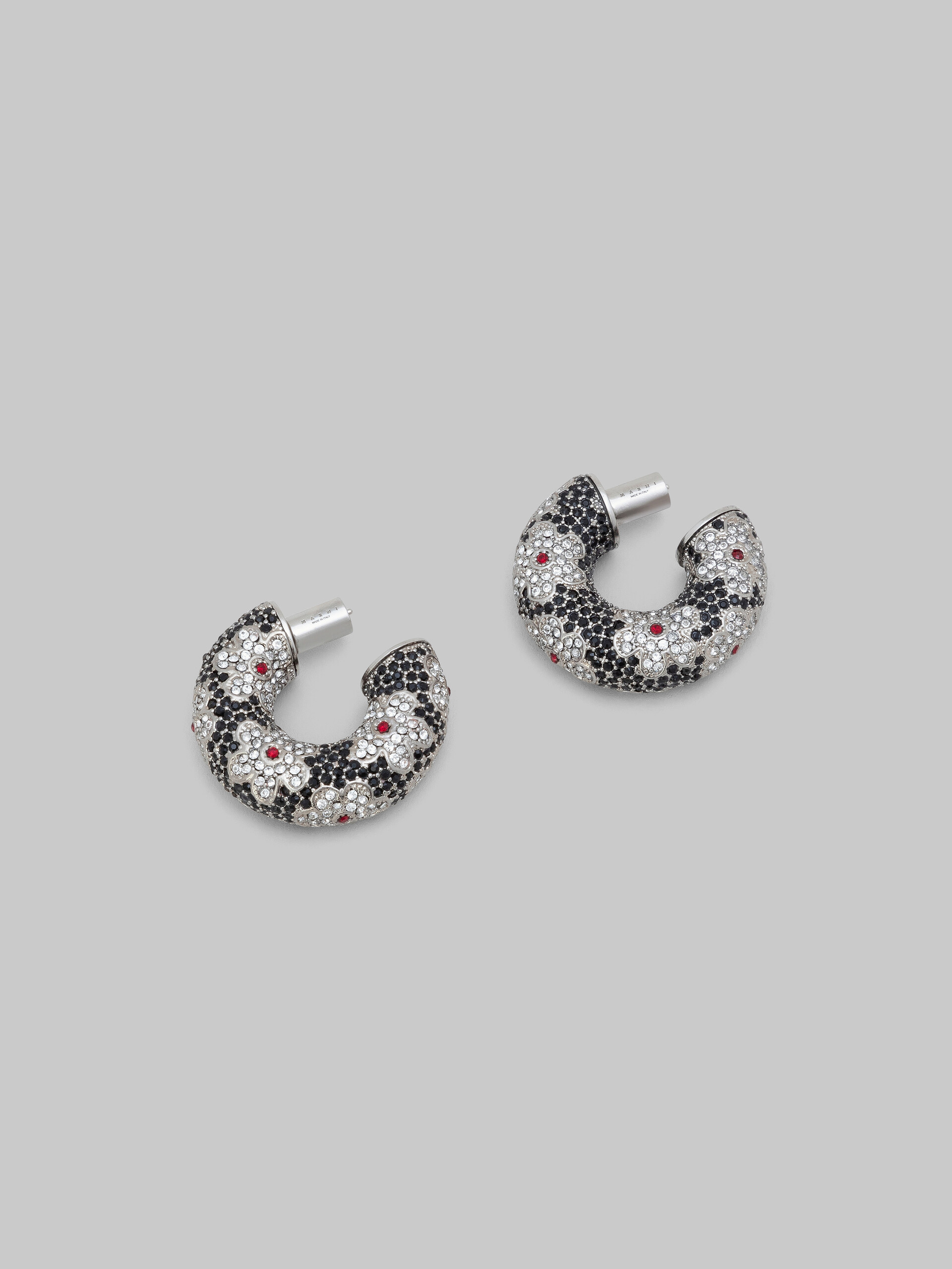 Black tube earrings with rhinstone daisies - Earrings - Image 4
