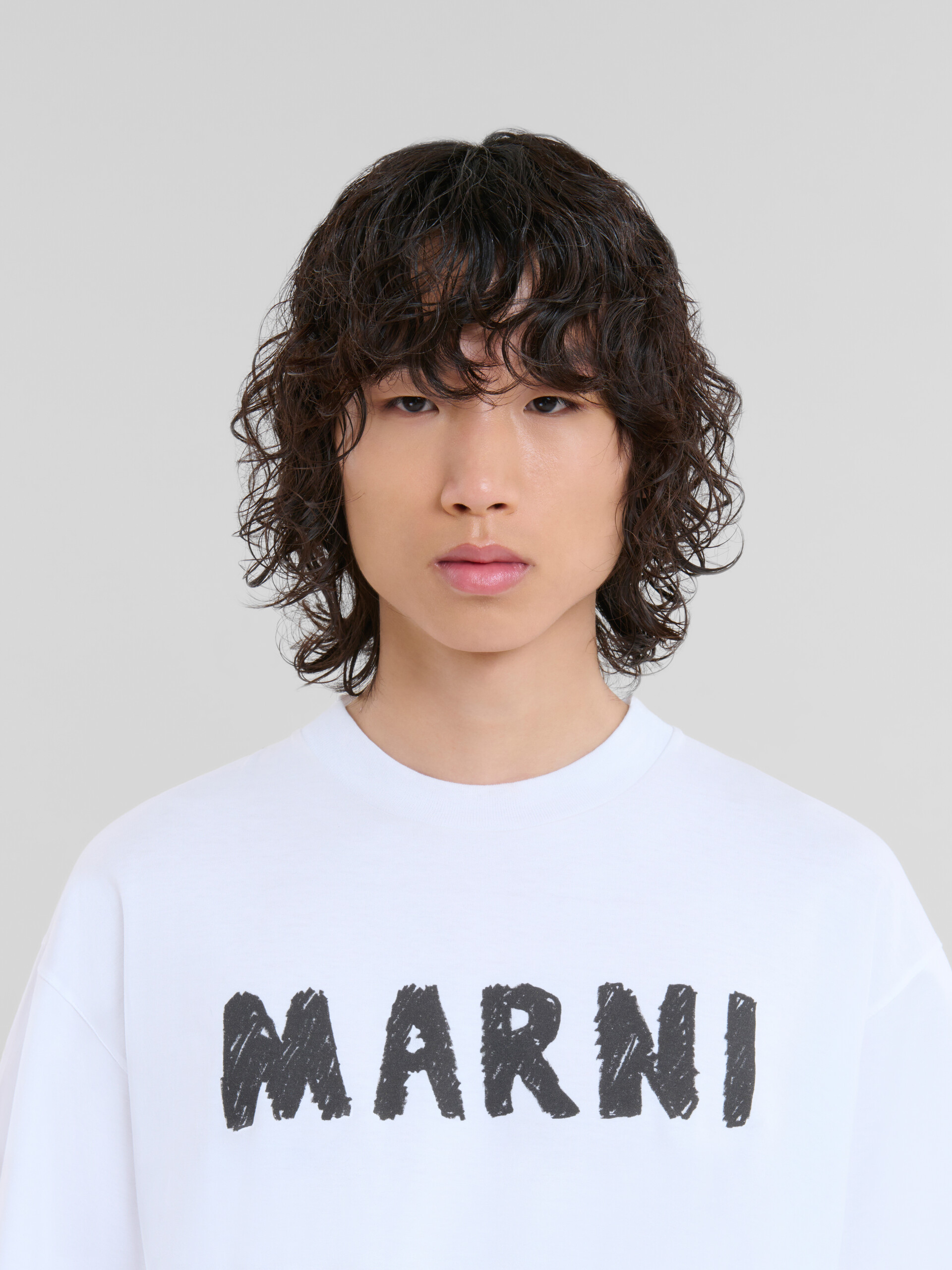 White organic cotton t-shirt with Marni logo | Marni