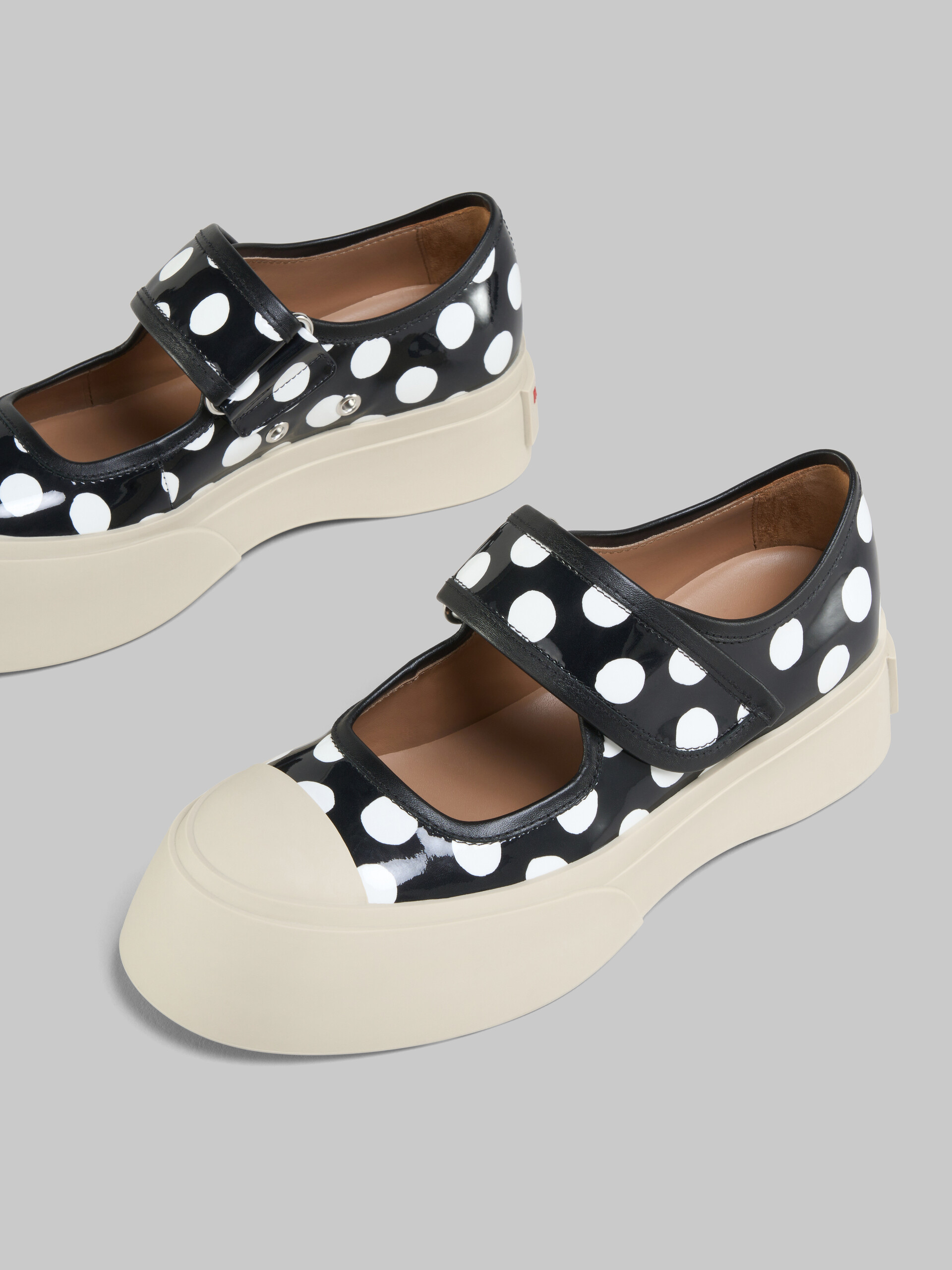 Black and white polka-dot patent leather Pablo Mary Jane sneaker
