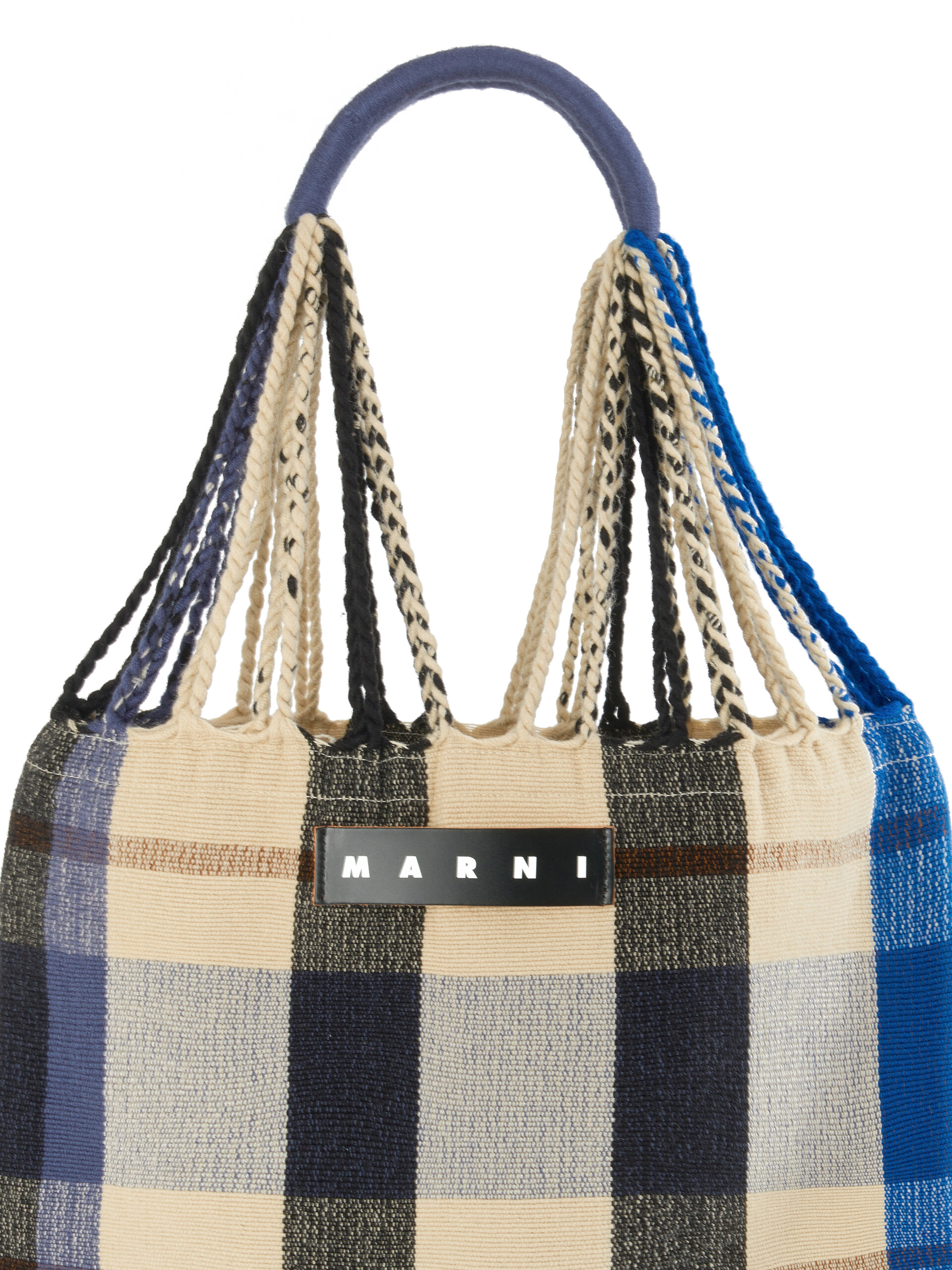 Borsa MARNI MARKET HAMMOCK in crochet a quadri blu - Borse shopping - Image 4