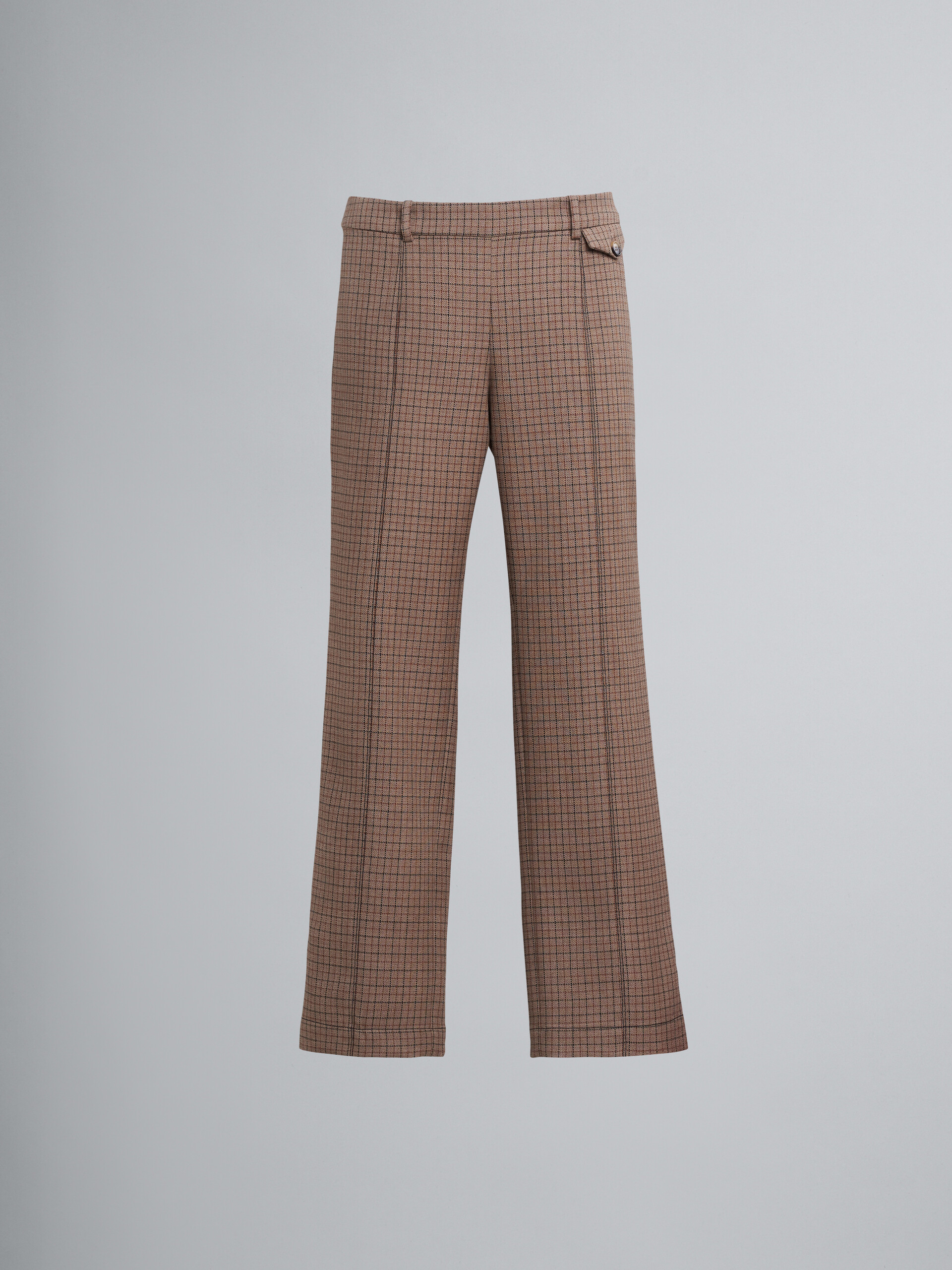 beige check trousers