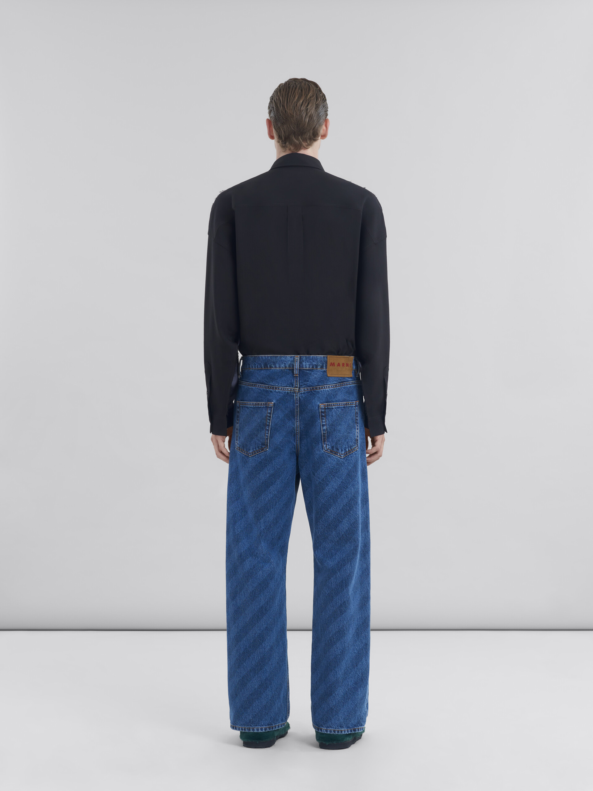 Jeans con gamba ampia in denim blu a righe - Pantaloni - Image 3