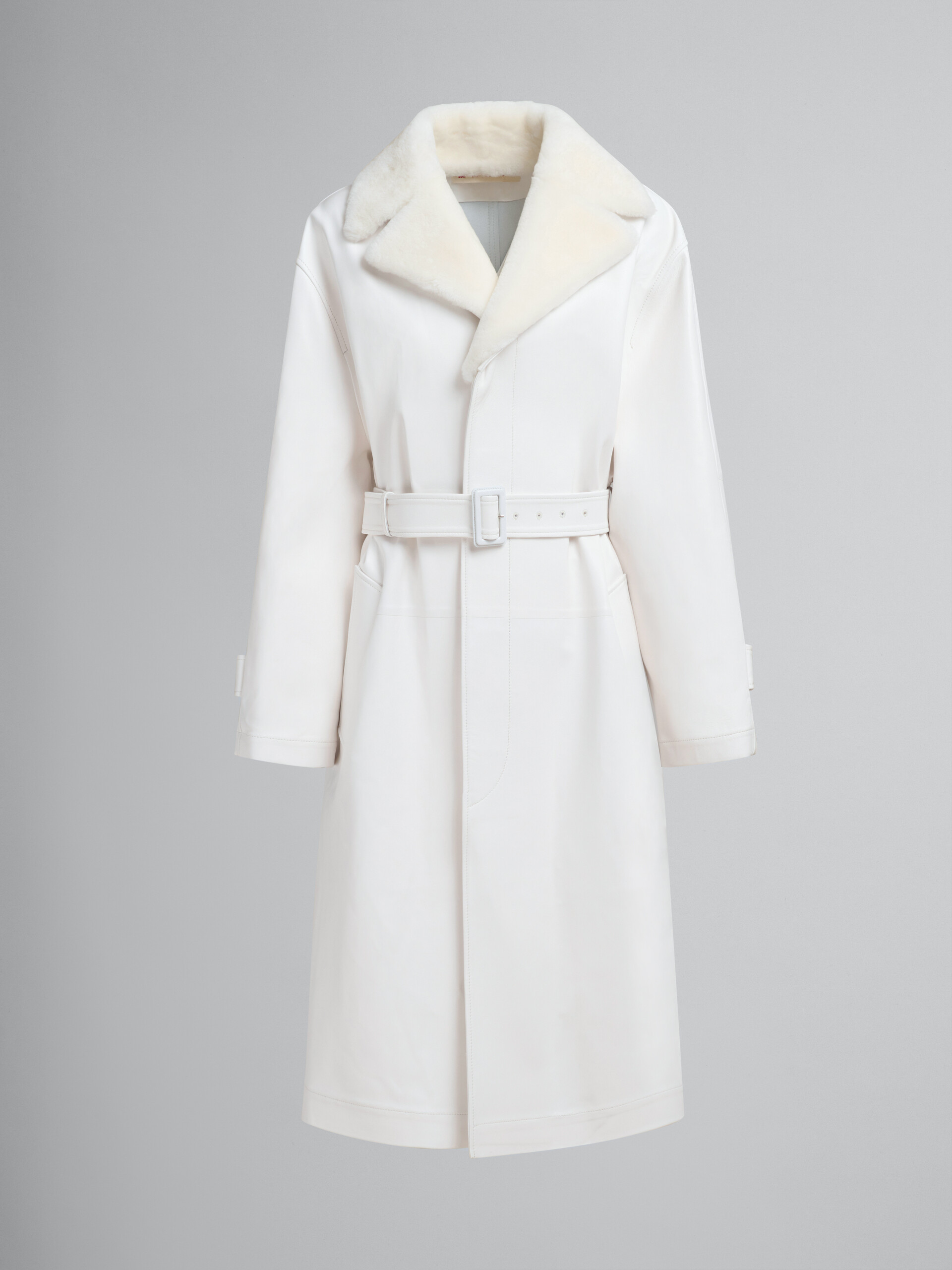 Cappotto in nappa bianca con collo in shearling - Cappotti - Image 1